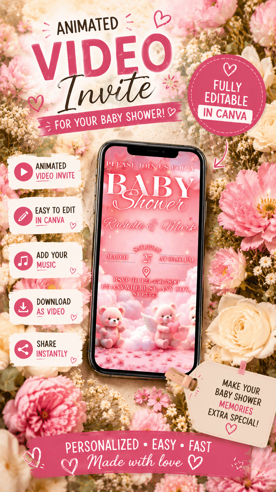 Baby Shower Video Invitation, editable invitation