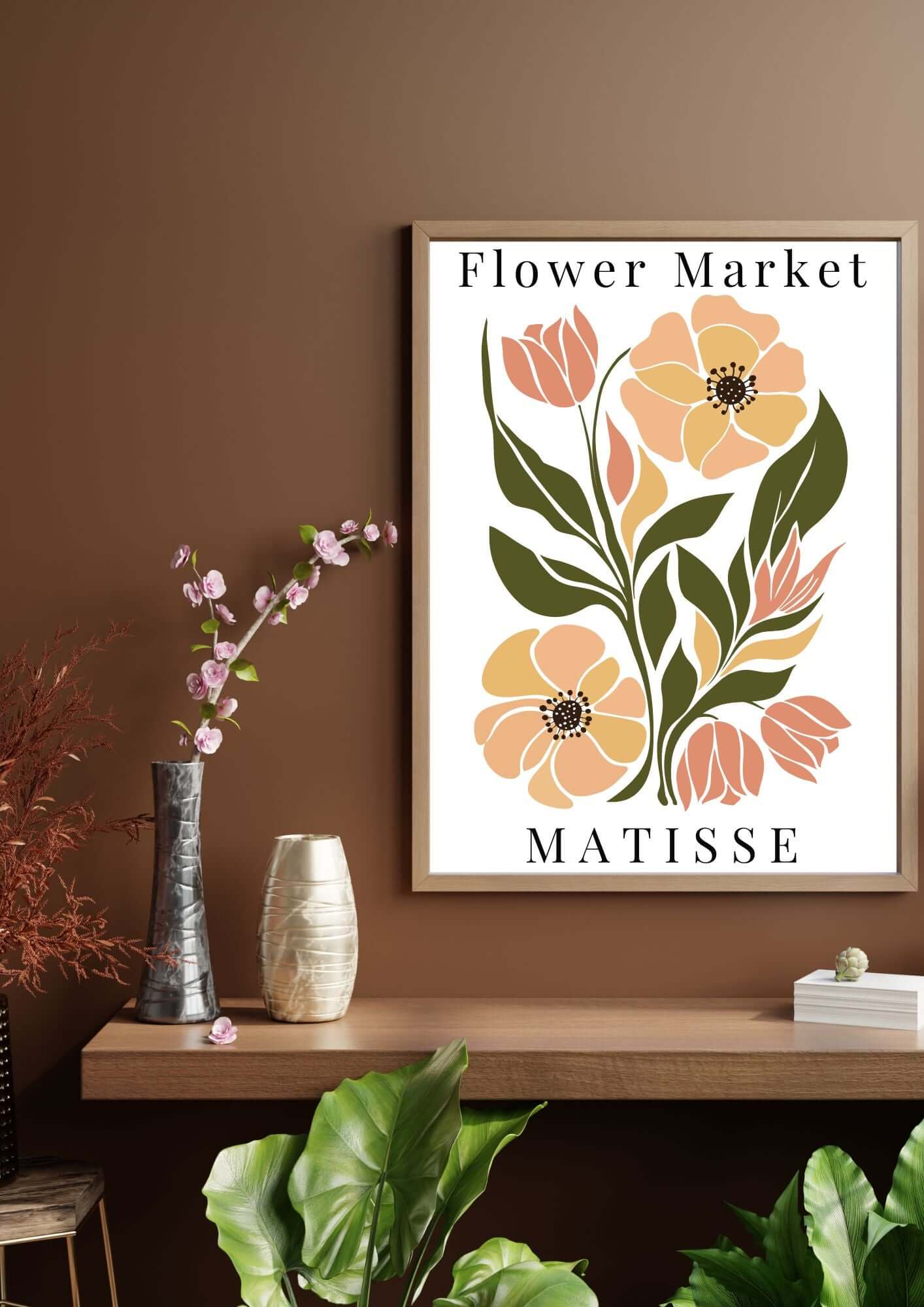 Flower Market Henri Matisse Inspired Digital Print on wall, floral art with bold colors and flowing shapes, enhancing home decor.