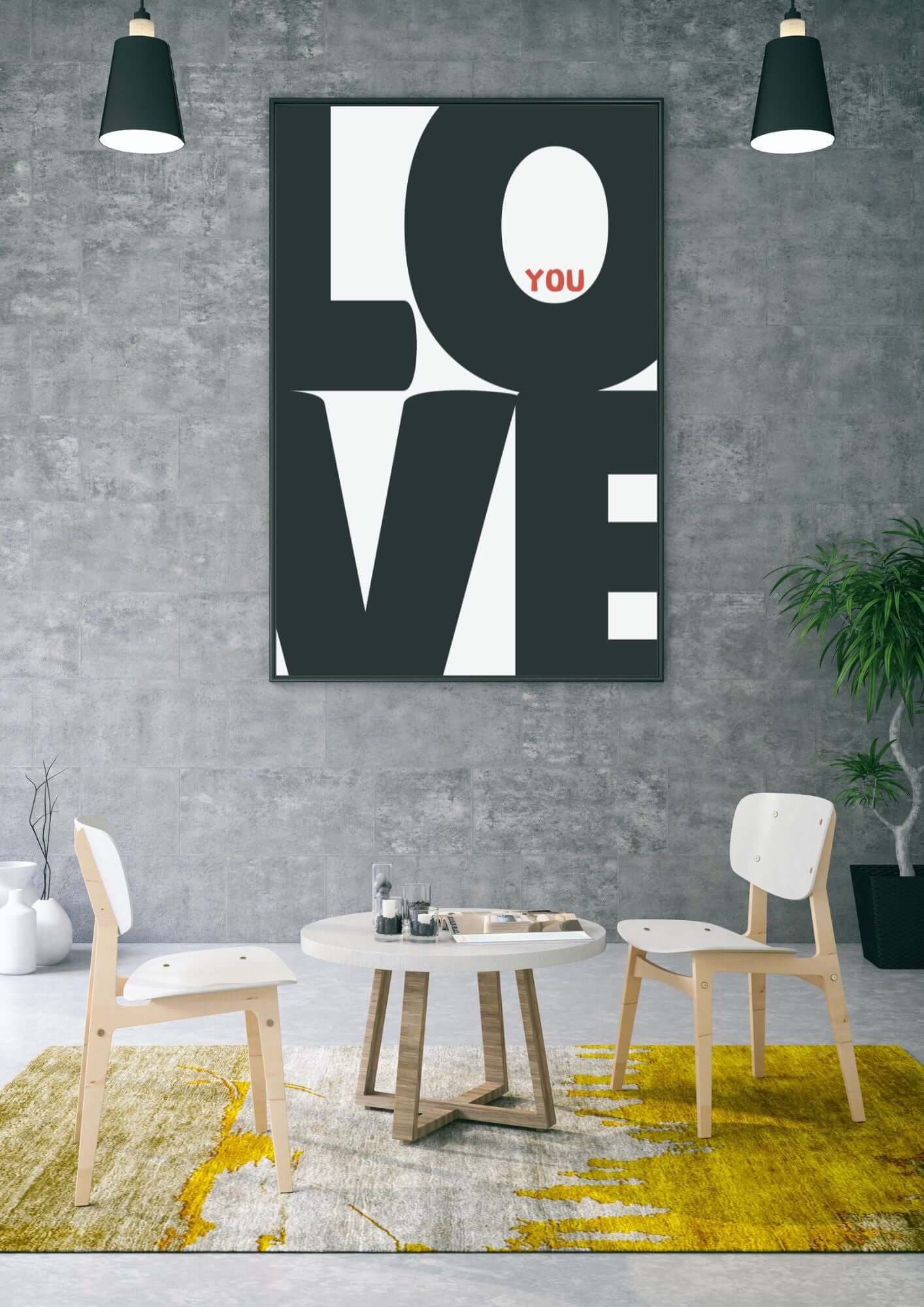 LOVE YOU Printable Wall Art with bold black typography and red accent, modern minimalist decor for home or romantic gift.