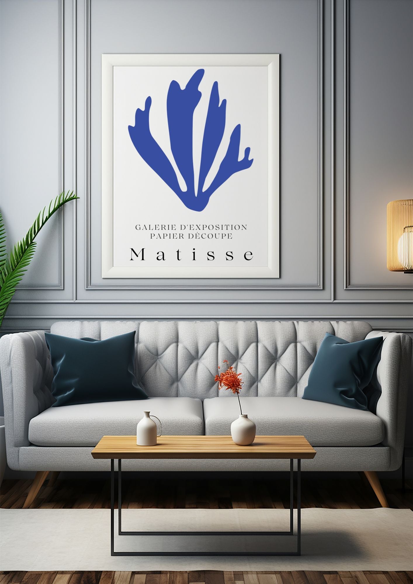 Matisse-Inspired Blue Cutout Art | Minimalist Botanical Digital Print