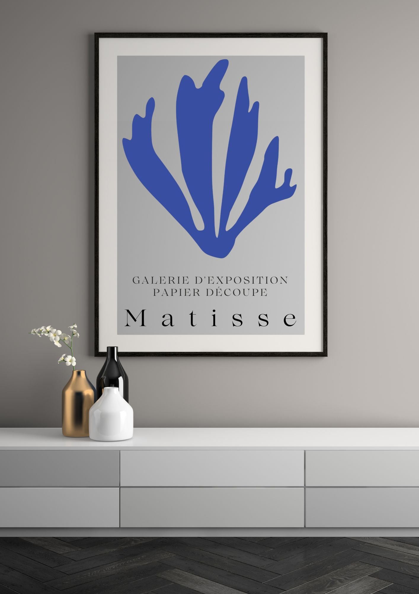 Matisse-Inspired Blue Cutout Art | Minimalist Botanical Digital Print