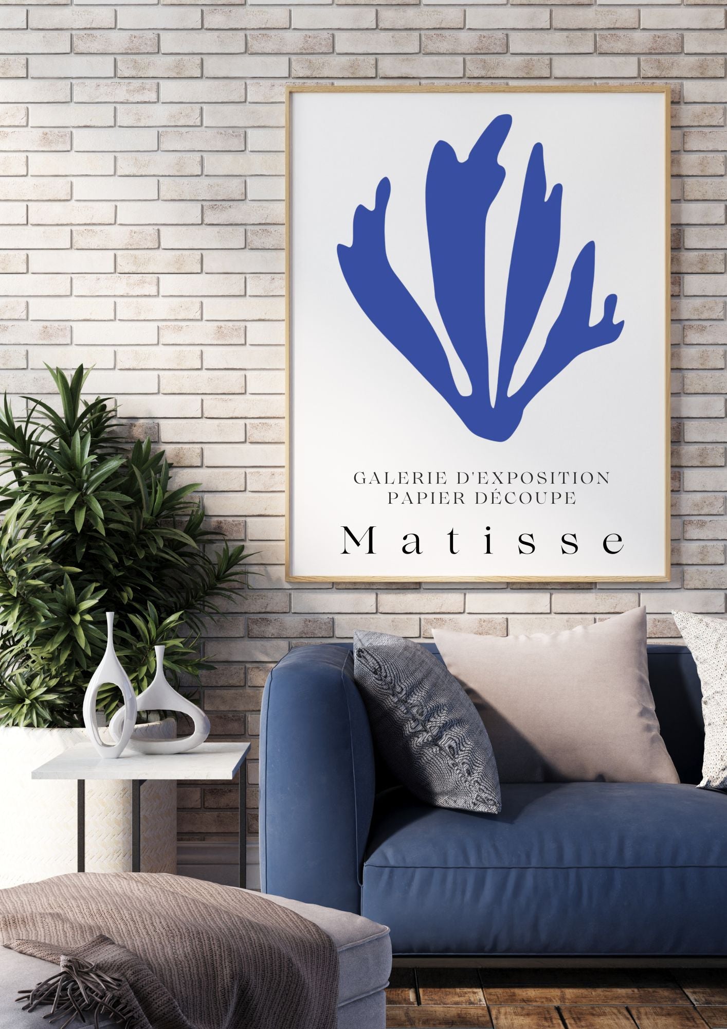 Matisse-Inspired Blue Cutout Art | Minimalist Botanical Digital Print