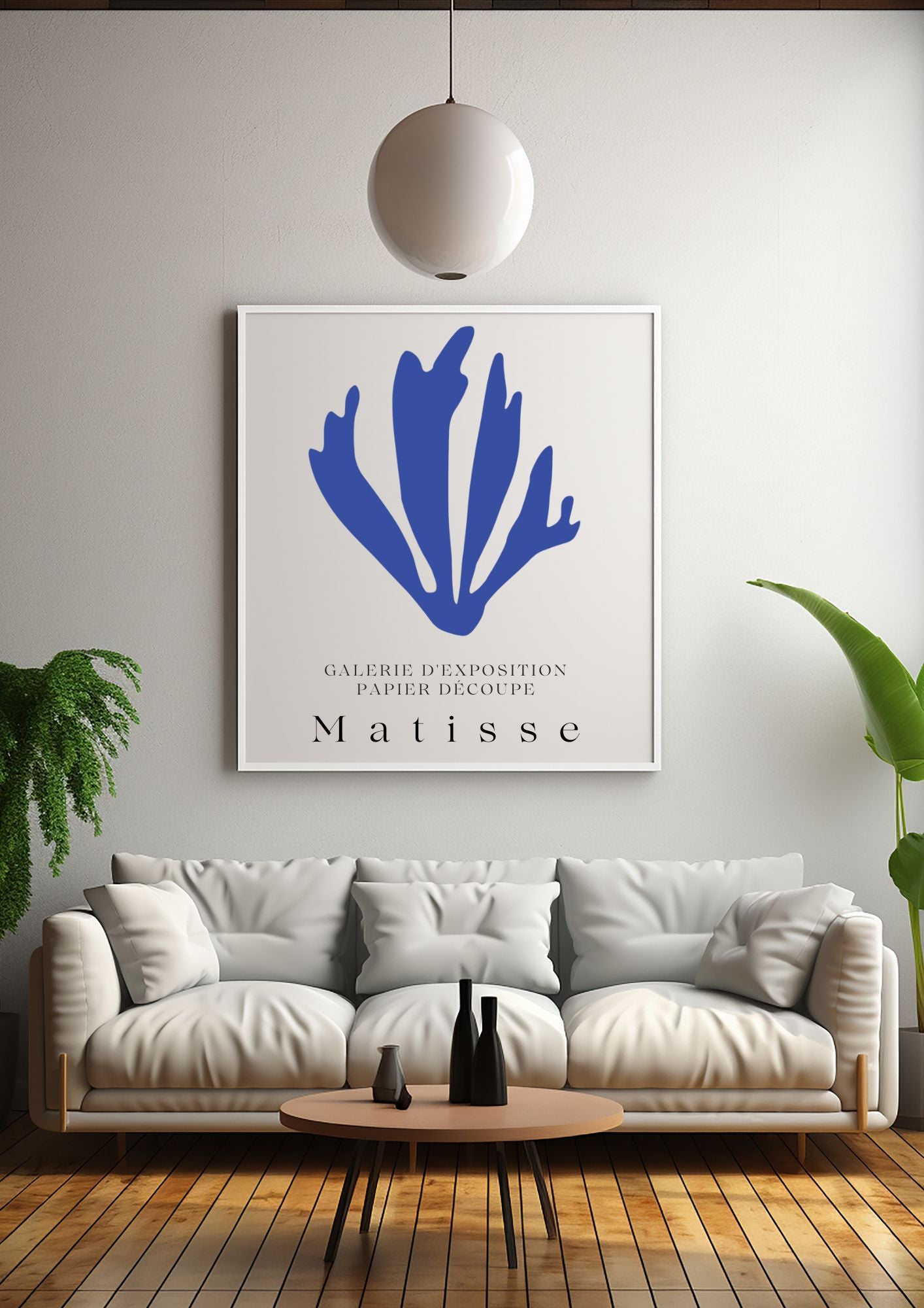 Matisse-Inspired Blue Cutout Art | Minimalist Botanical Digital Print