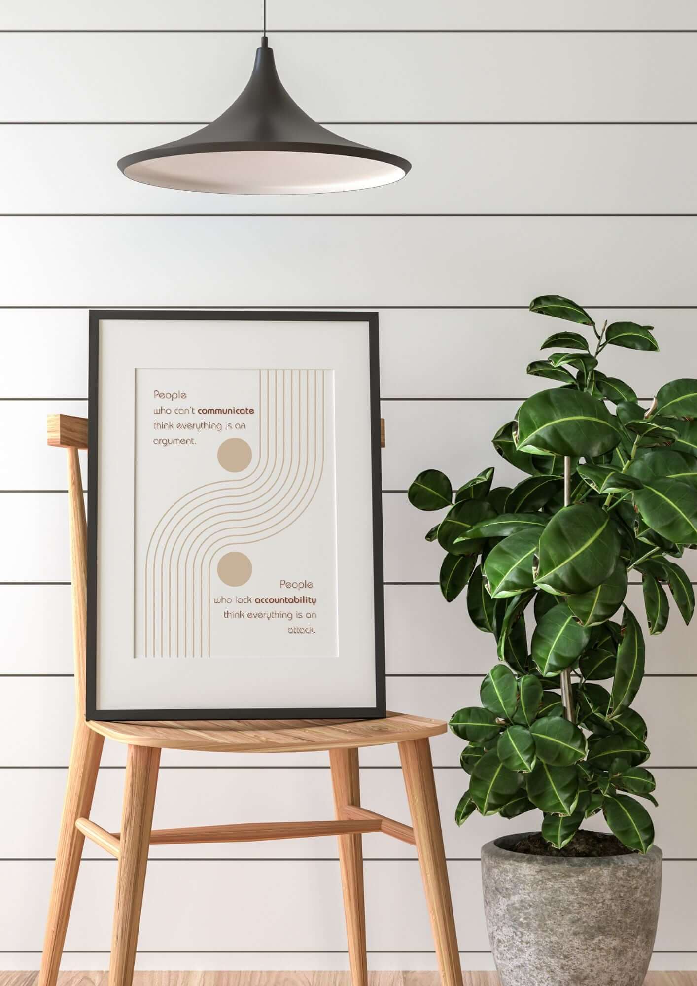 Modern Yin Yang Quote Printable wall art displayed on chair with plant