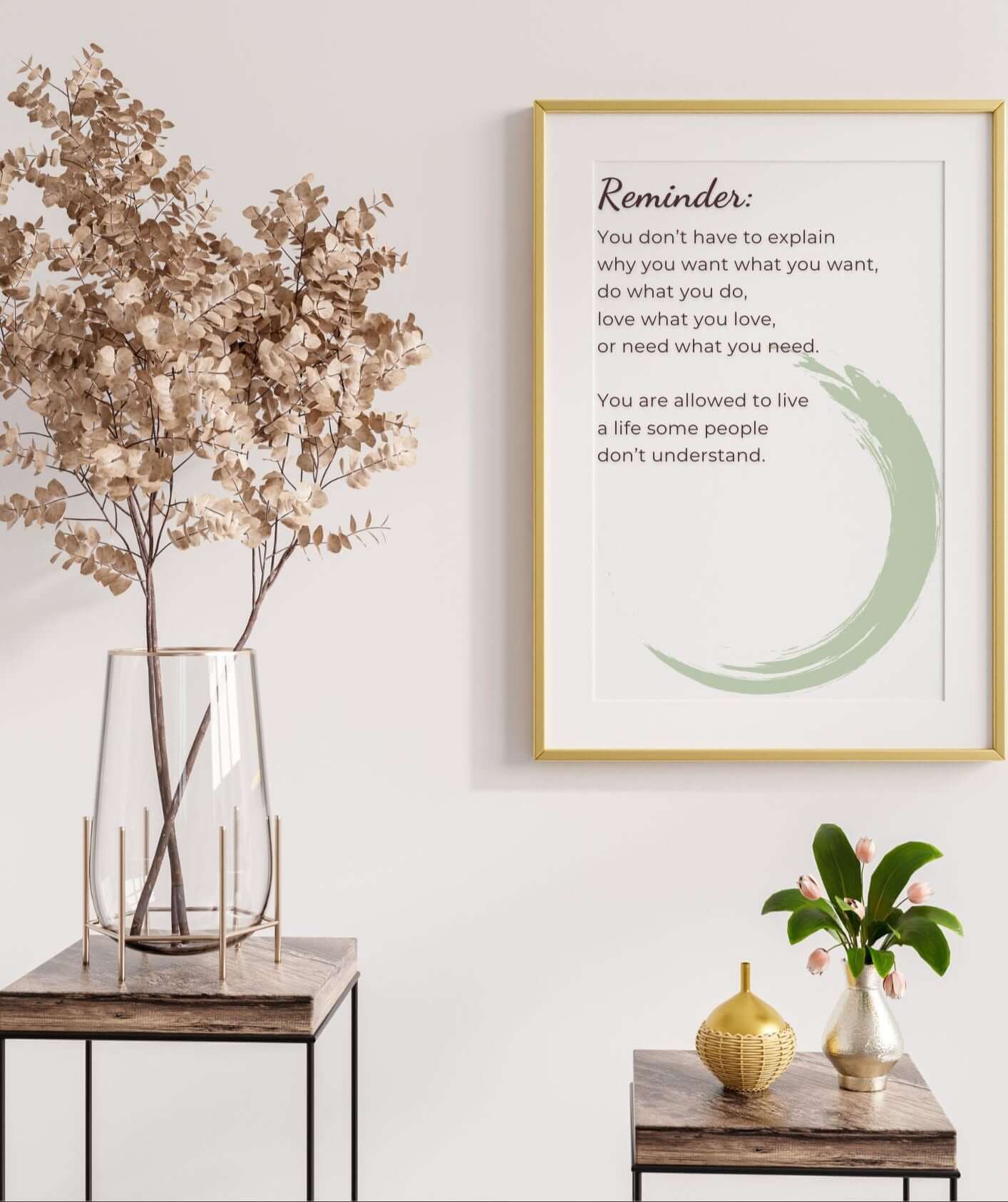 Live Life on Your Own Terms Printable Quote wall art with motivational reminder and minimalist design in home decor setting.