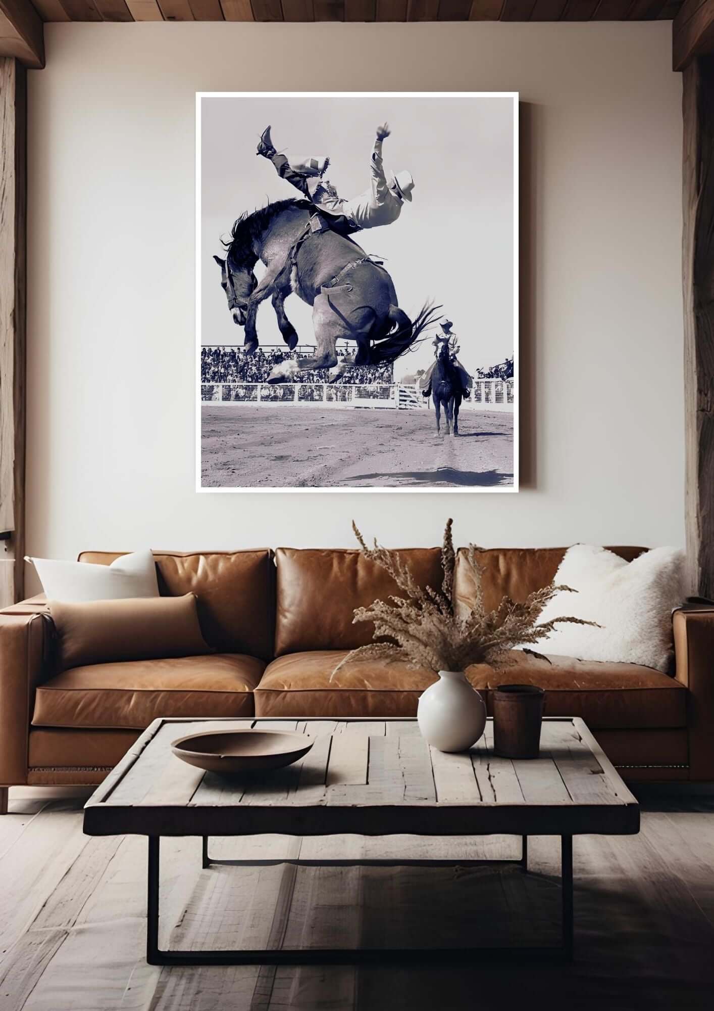 Vintage Rodeo Poster Rustic Cowboy Digital Print on living room wall