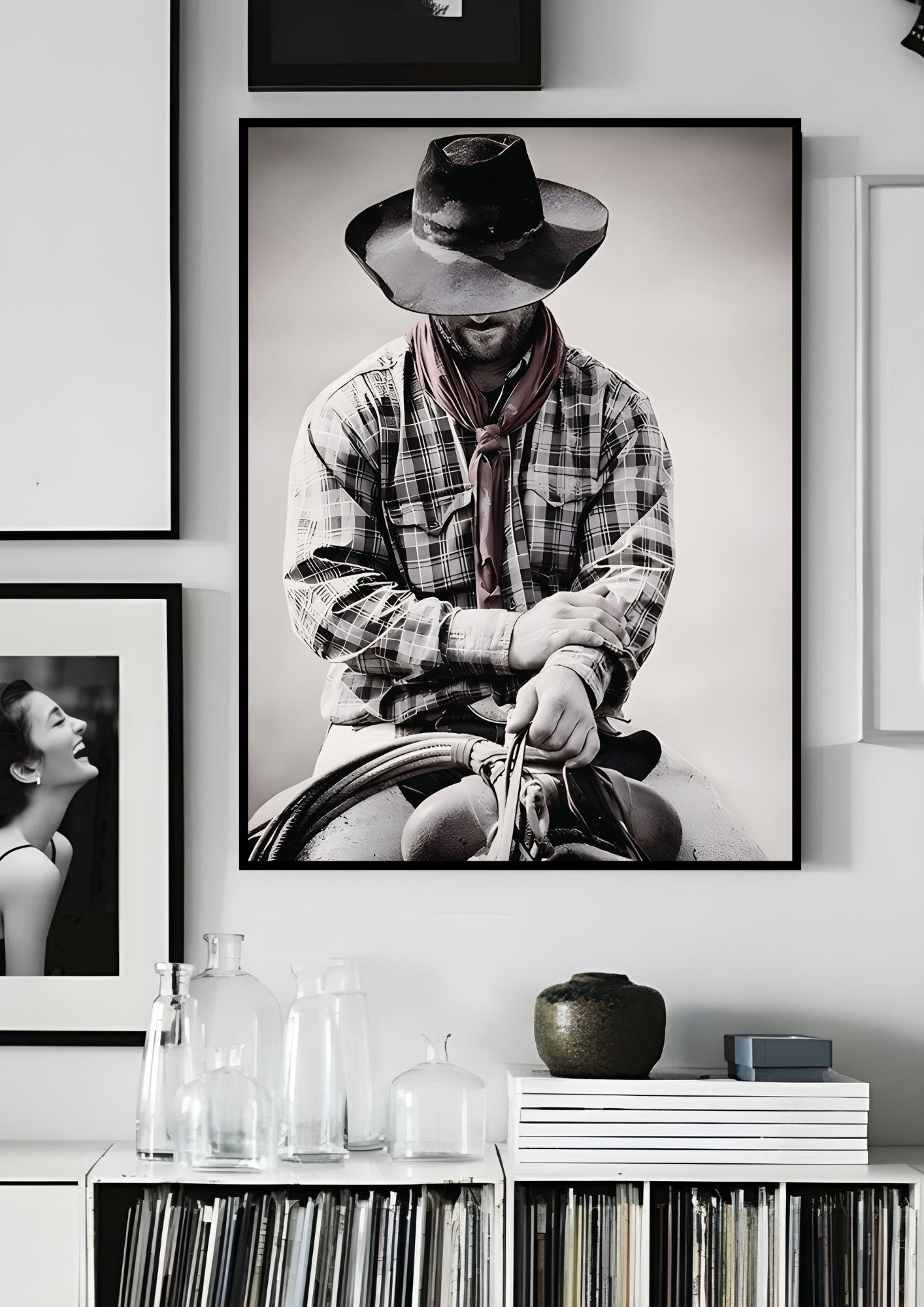 Western Cowboy Art Print – Minimalist Ranch Decor