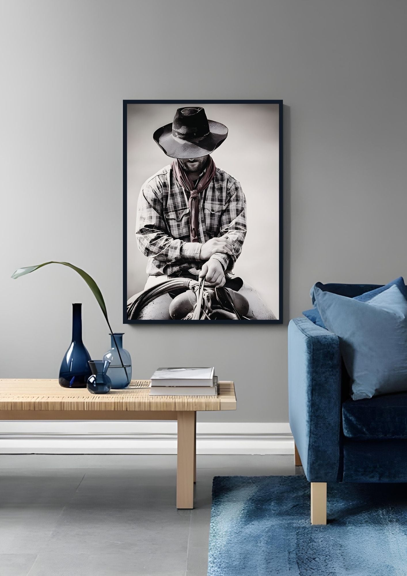 Western Cowboy Art Print – Minimalist Ranch Decor