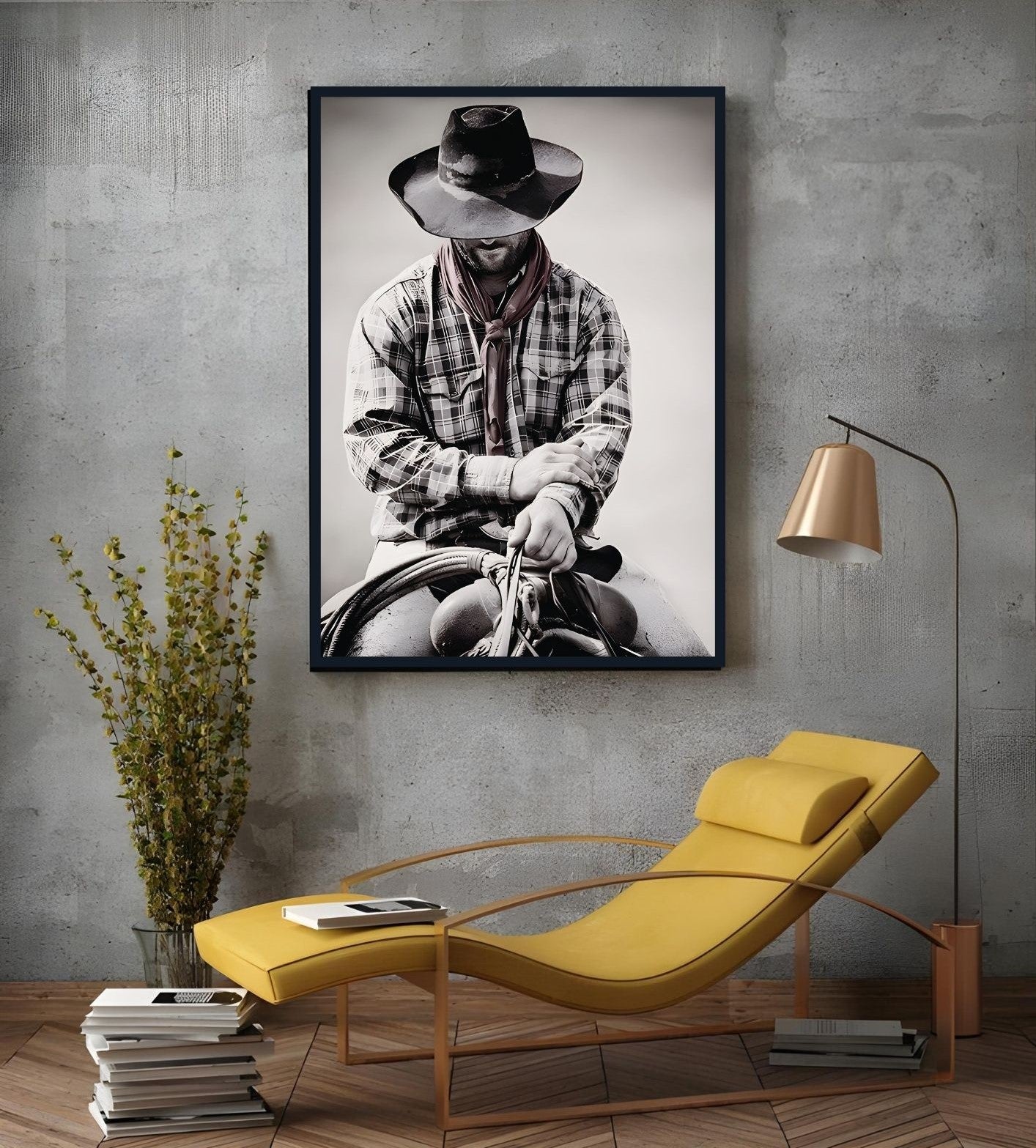 Western Cowboy Art Print – Minimalist Ranch Decor