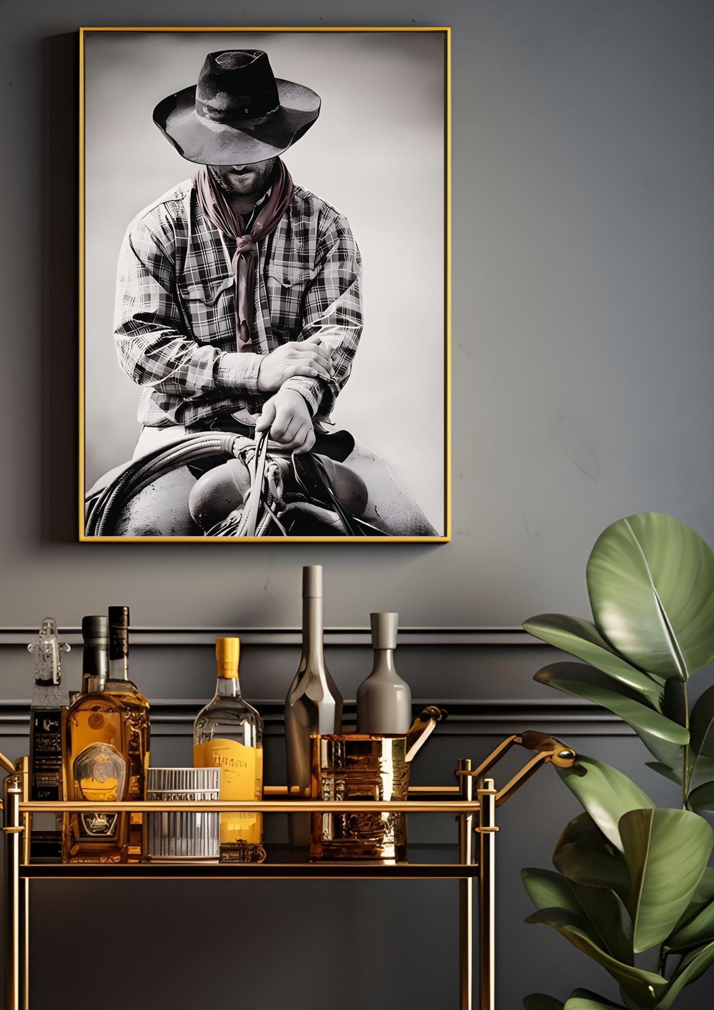 Western Cowboy Art Print – Minimalist Ranch Decor