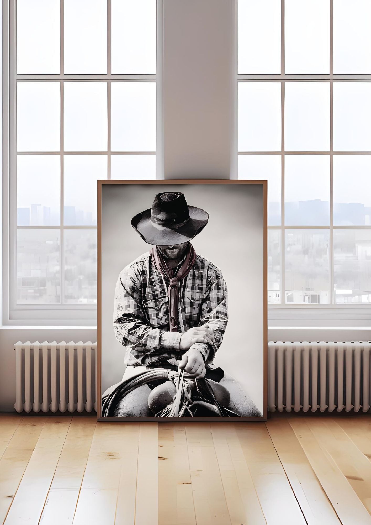 Western Cowboy Art Print – Minimalist Ranch Decor