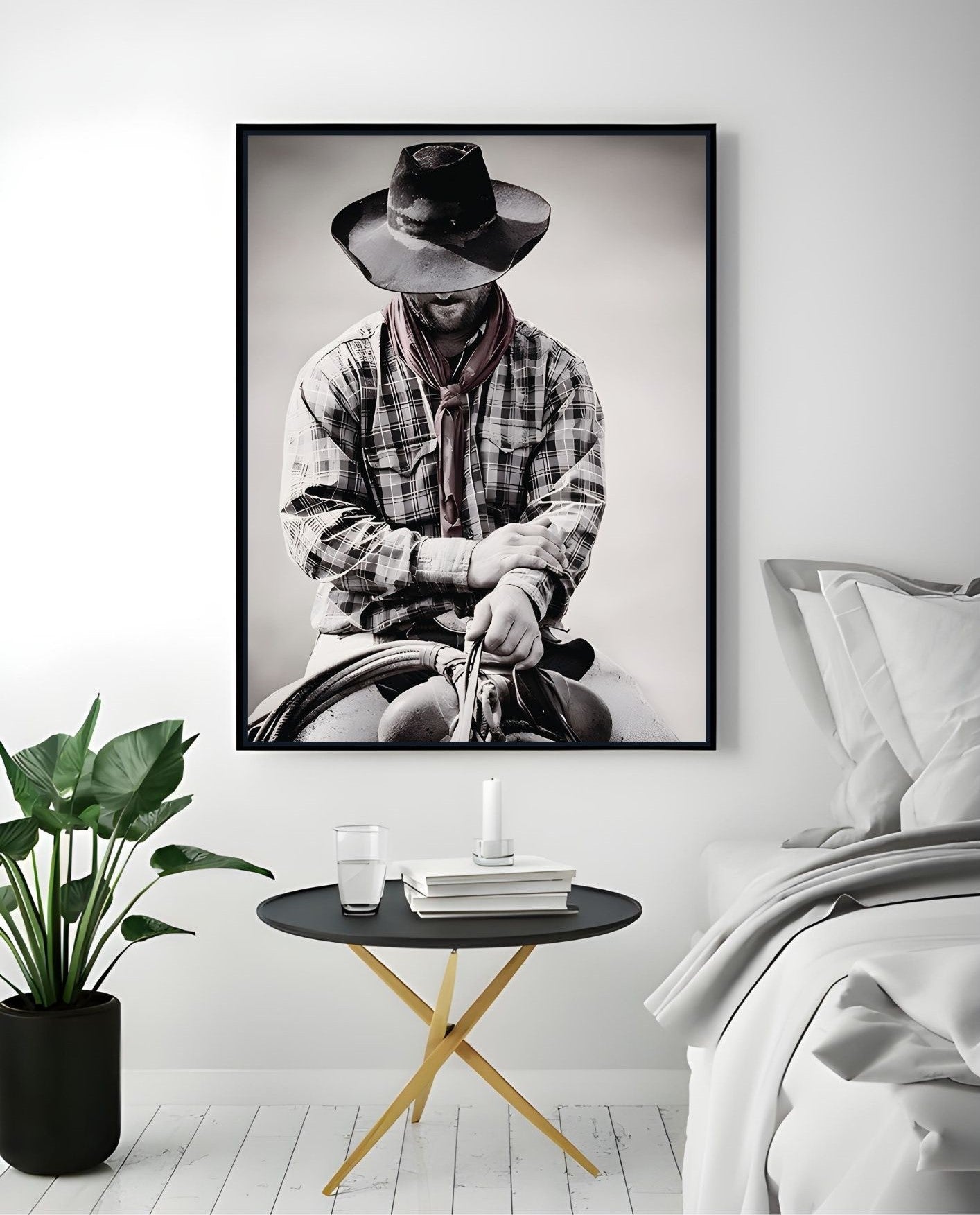 Western Cowboy Art Print – Minimalist Ranch Decor