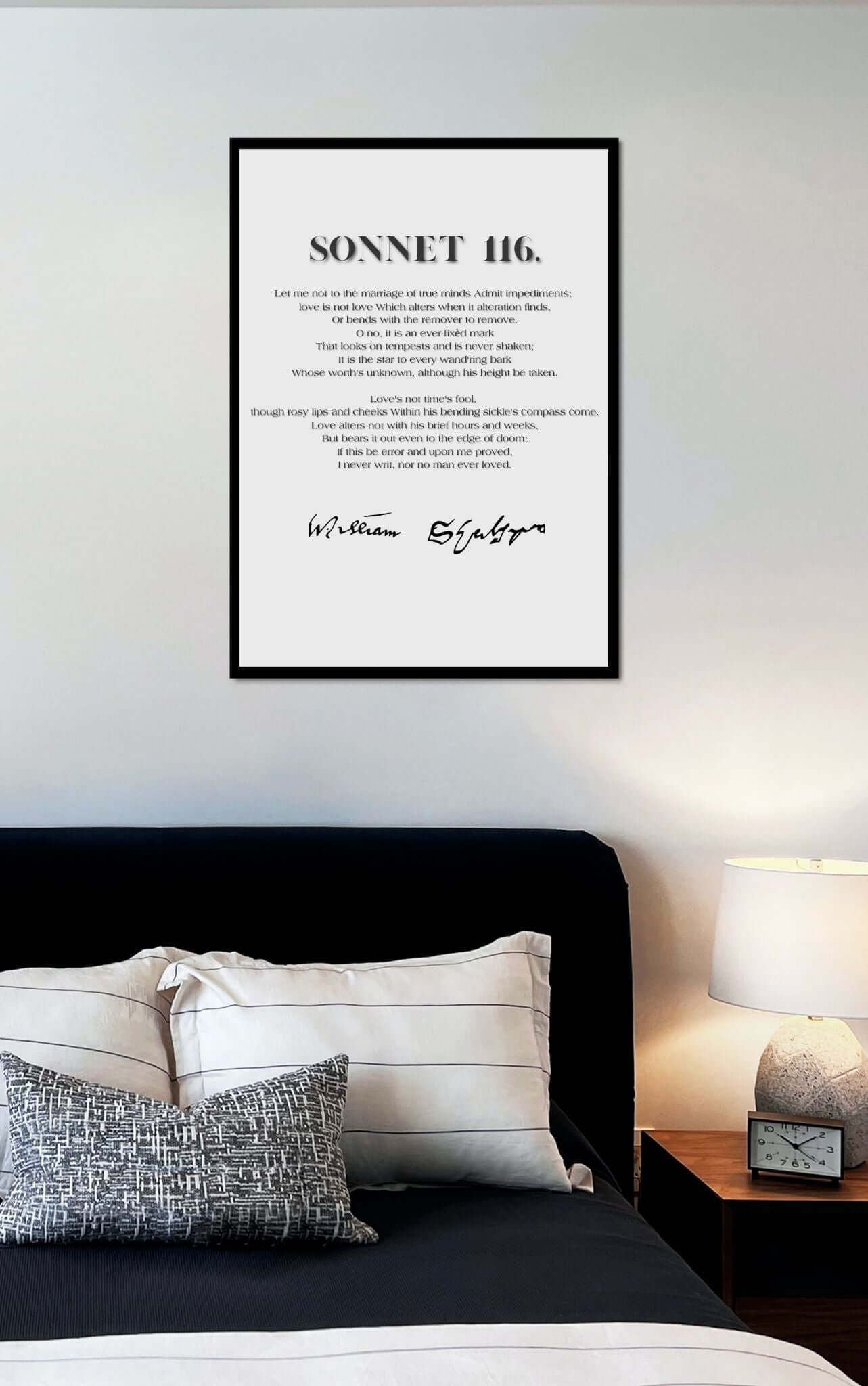 Sonnet 116 by William Shakespeare – Eternal Love Poetry Printable Wall Art in modern bedroom setting.