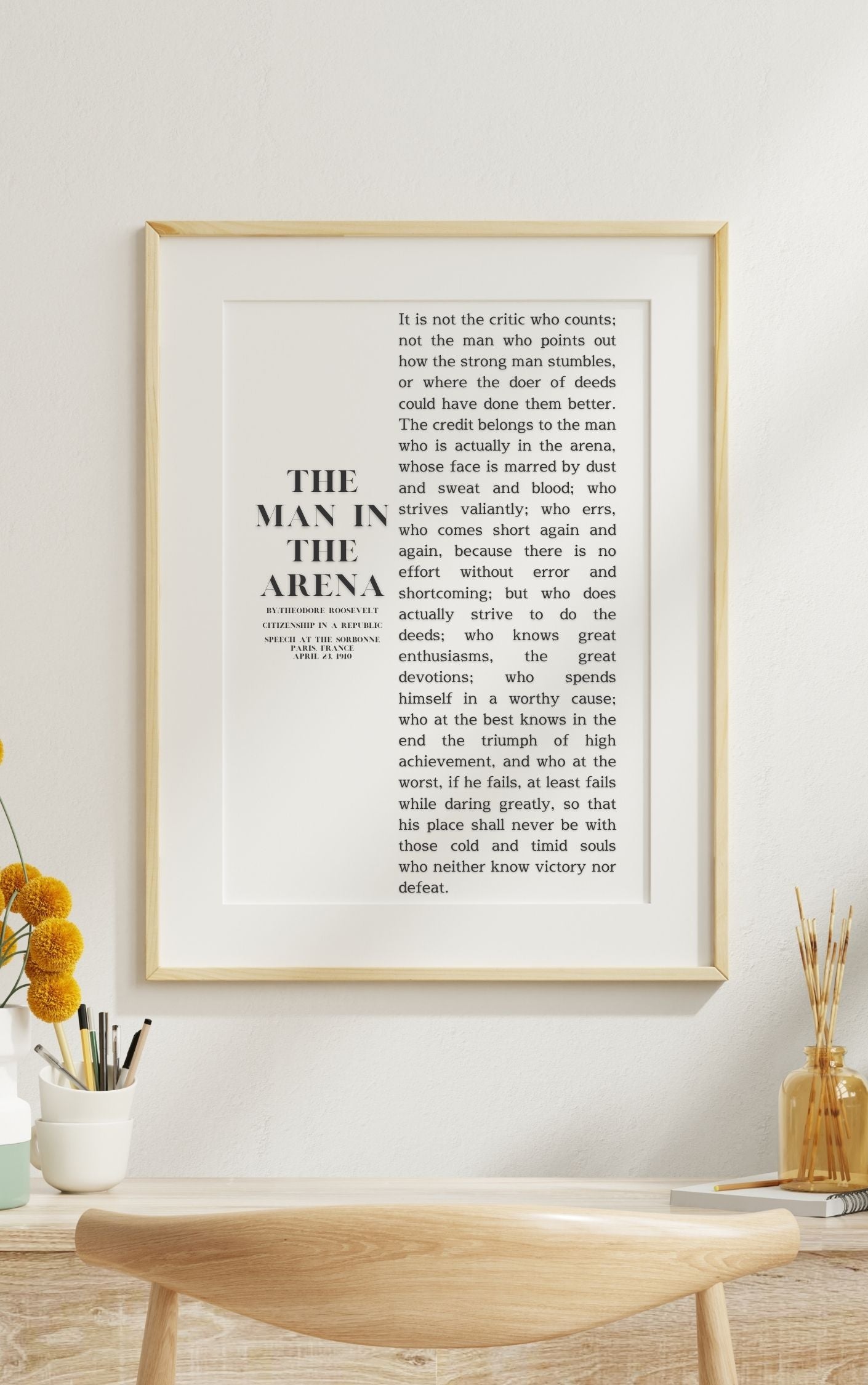 The Man in the Arena by Theodore Roosevelt – Inspirational Leadership Wall Art