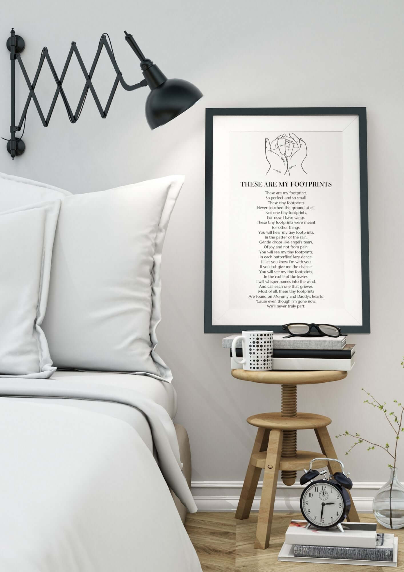 These Are My Footprints Poem Wall Art - Memorial Baby Loss Poem Decor in Bedroom Setting