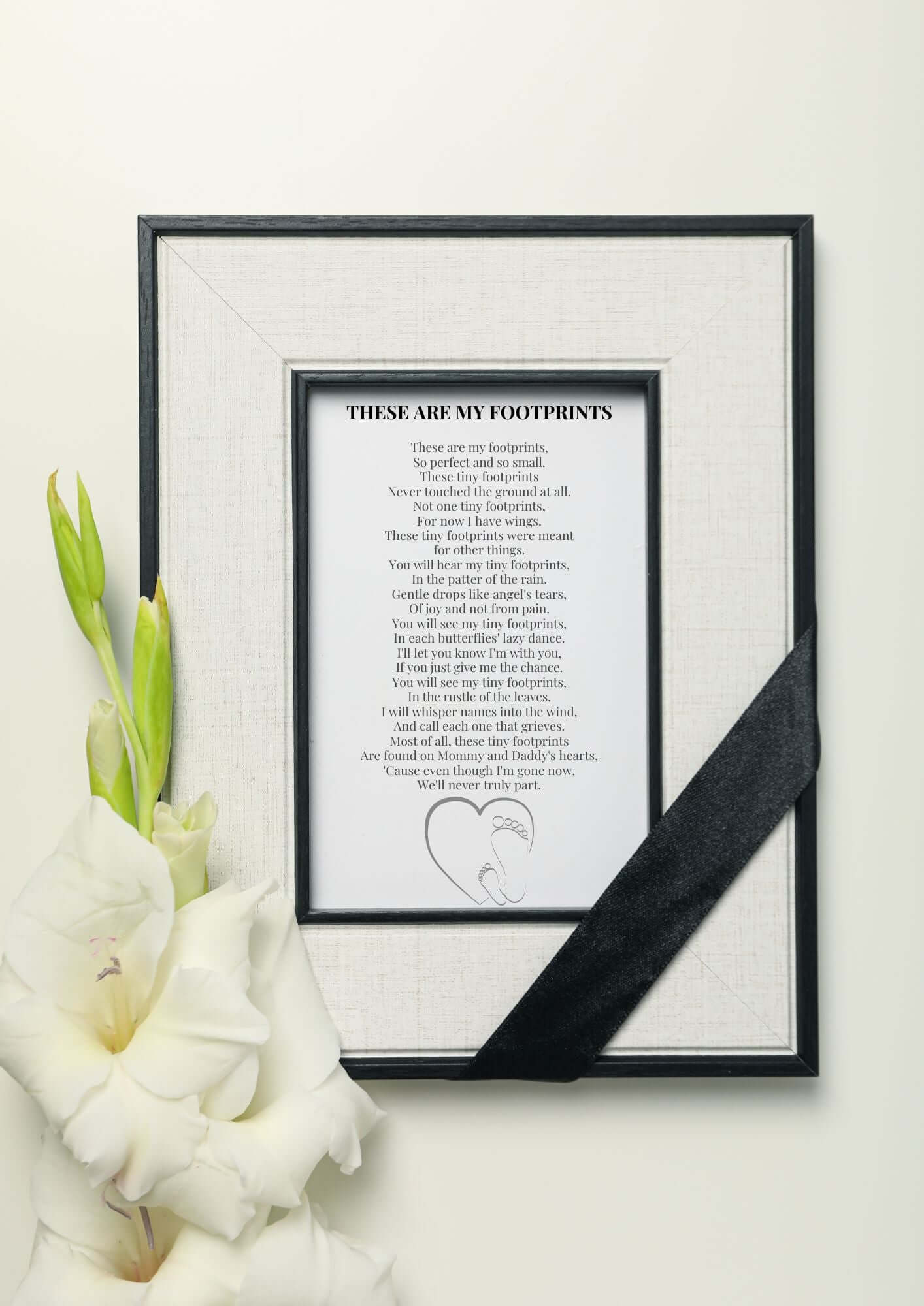 These Are My Footprints – Infant Loss Poem | Digital Download Wall Art in elegant frame with floral decoration