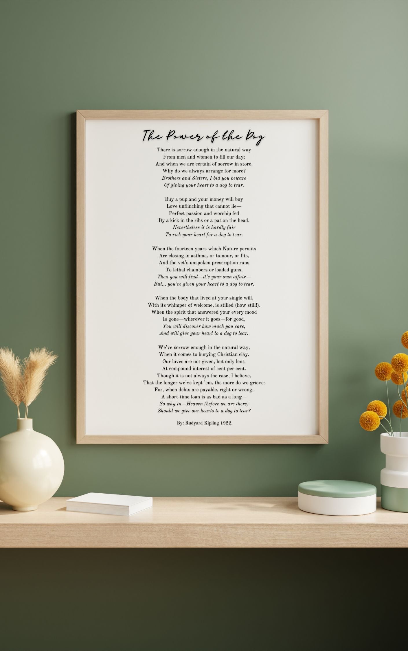 The Power of the Dog by Rudyard Kipling – Heartfelt Pet Loss Poem Print