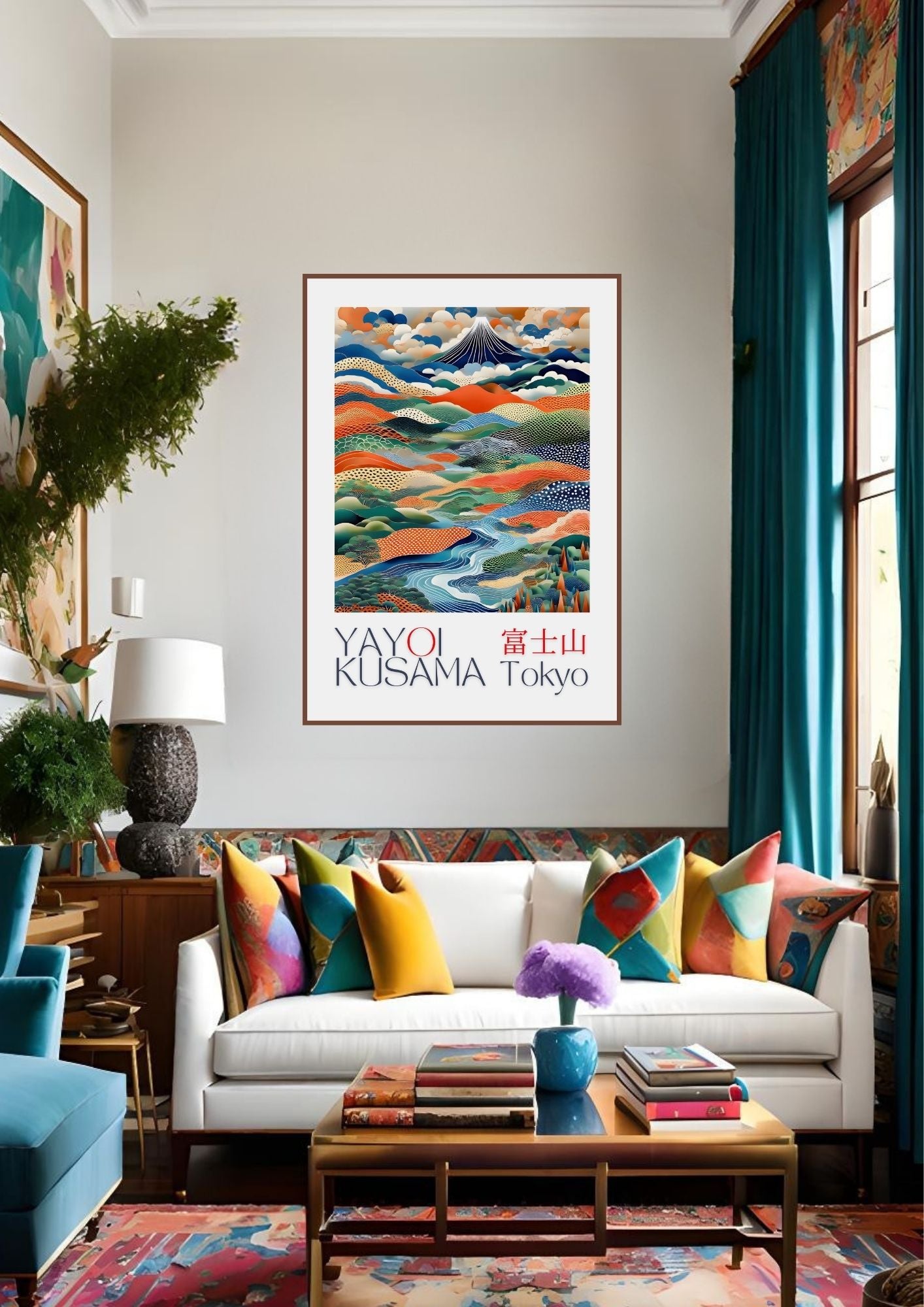 Japanese Landscape Art Print | Yayoi Kusama Inspired | Mount Fuji Wall Art | Digital Download