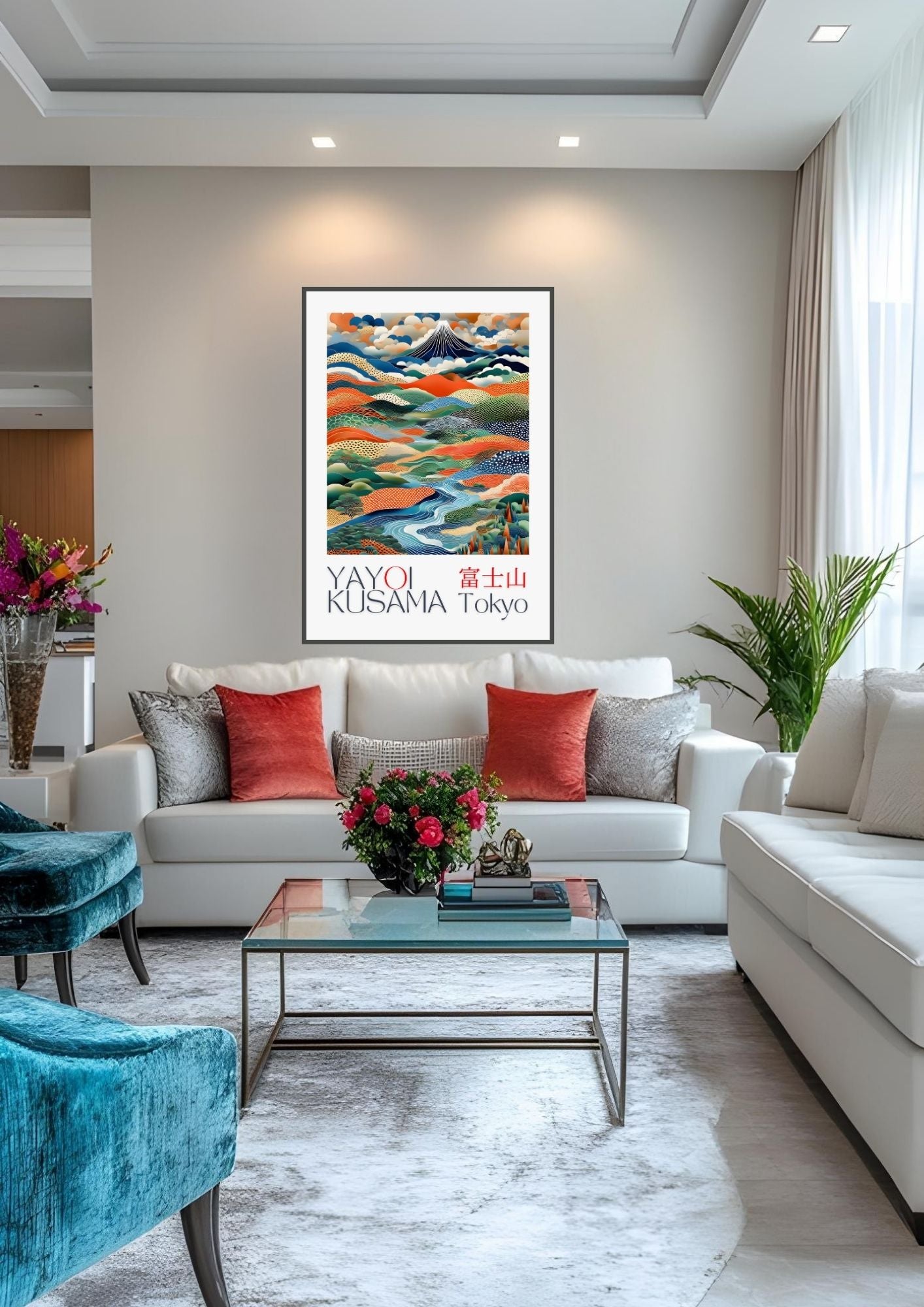Japanese Landscape Art Print | Yayoi Kusama Inspired | Mount Fuji Wall Art | Digital Download