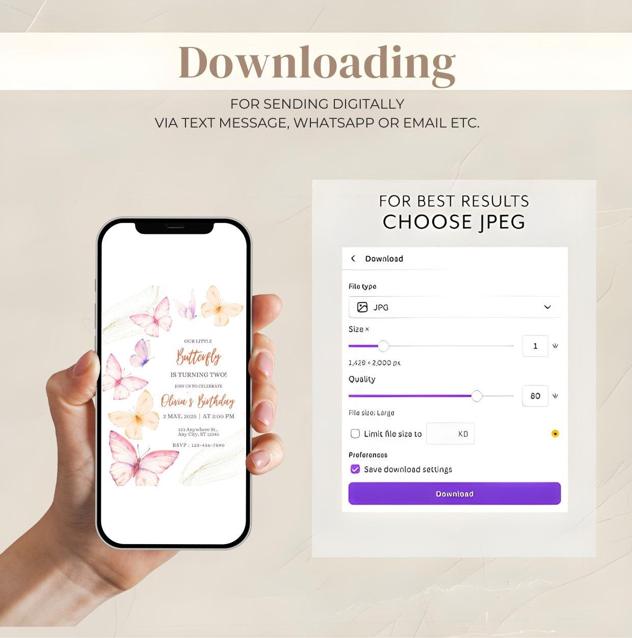 Butterfly Birthday Invitation – Editable Watercolor Floral Party Invite for Girls, Digital Download Template displayed on phone screen