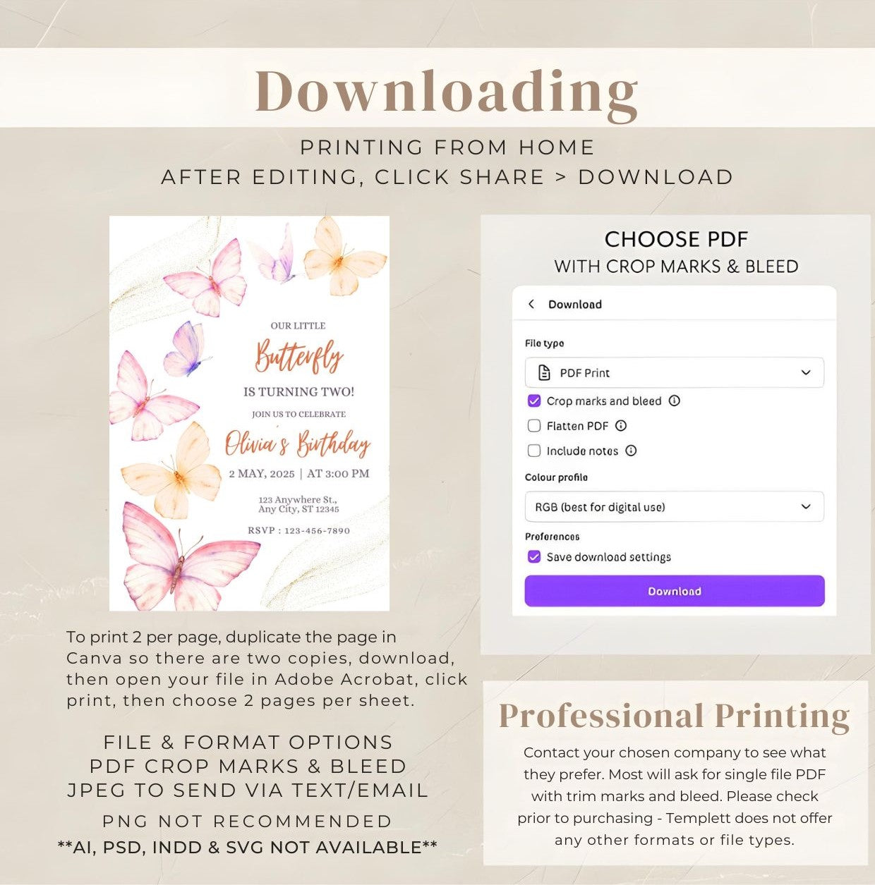 Butterfly Birthday Invitation – Editable Watercolor Floral Party Invite for Girls, Digital Download Template with instructions