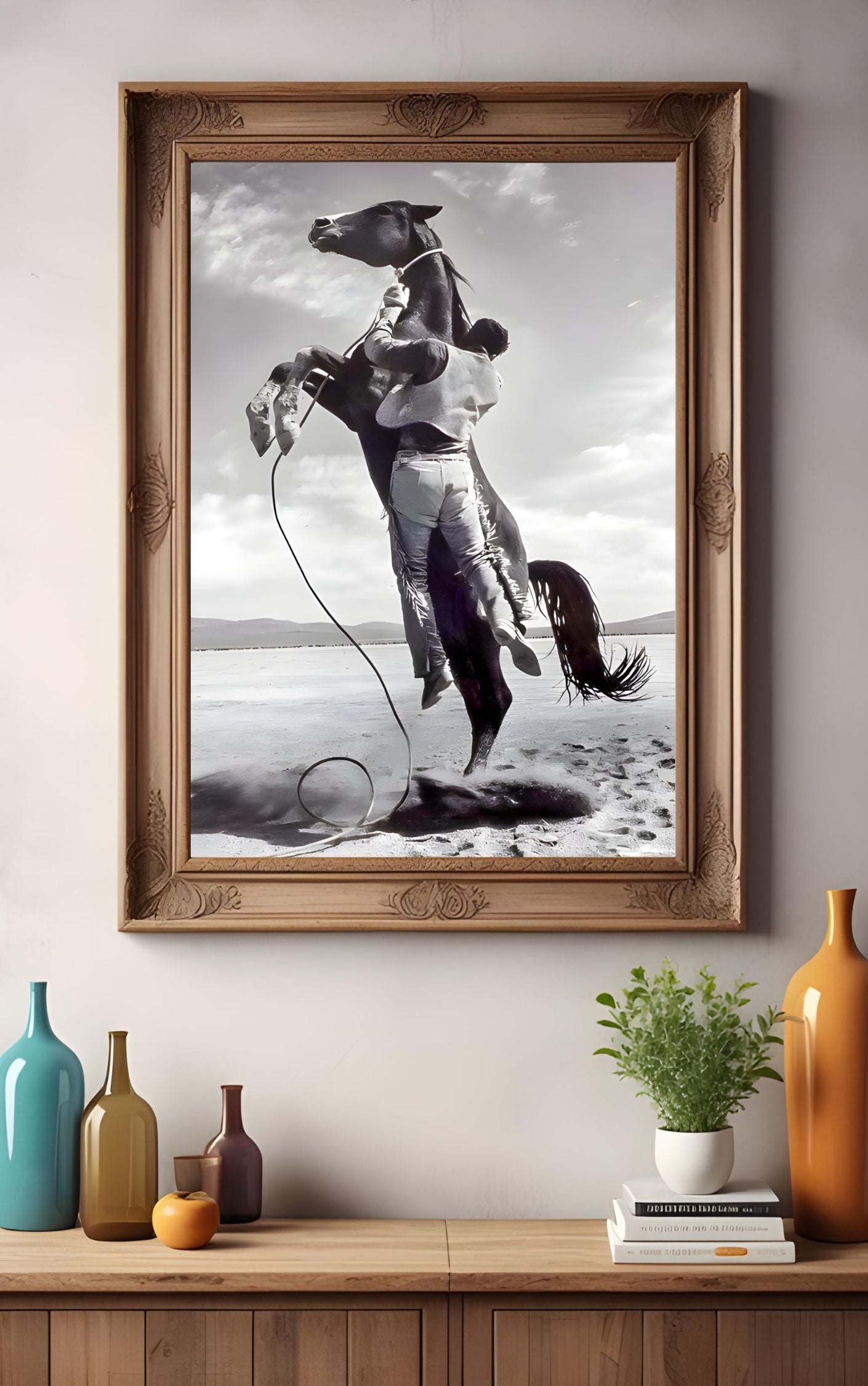 Wild West Cowboy Rodeo Print | Black & White Horse Wall Art | Rustic Western Poster | Masculine Cowboy Home Decor