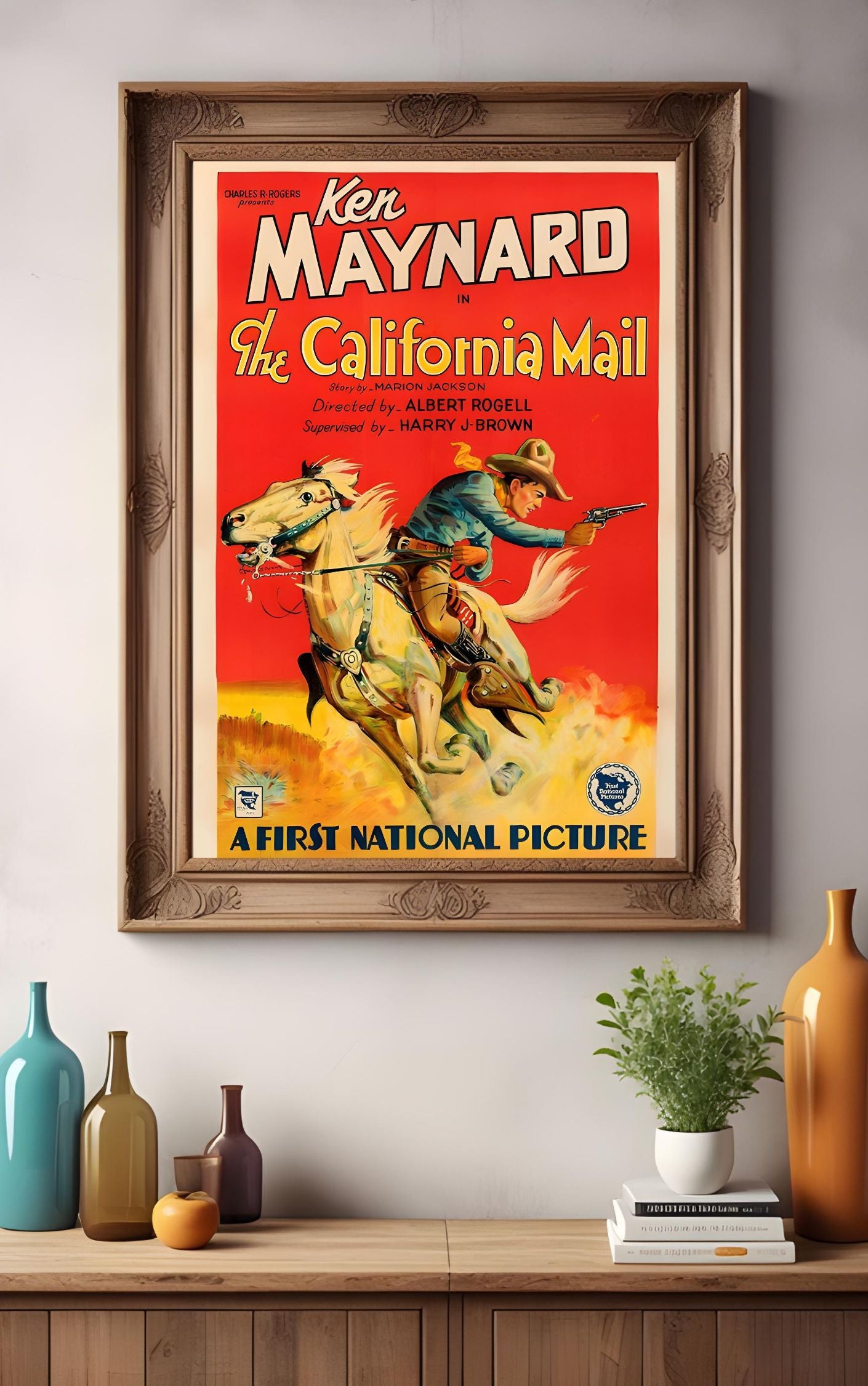 Vintage Western Movie Poster – Ken Maynard in The California Mail – Cowboy Horseback Wall Art Print (1930s Rodeo Style)