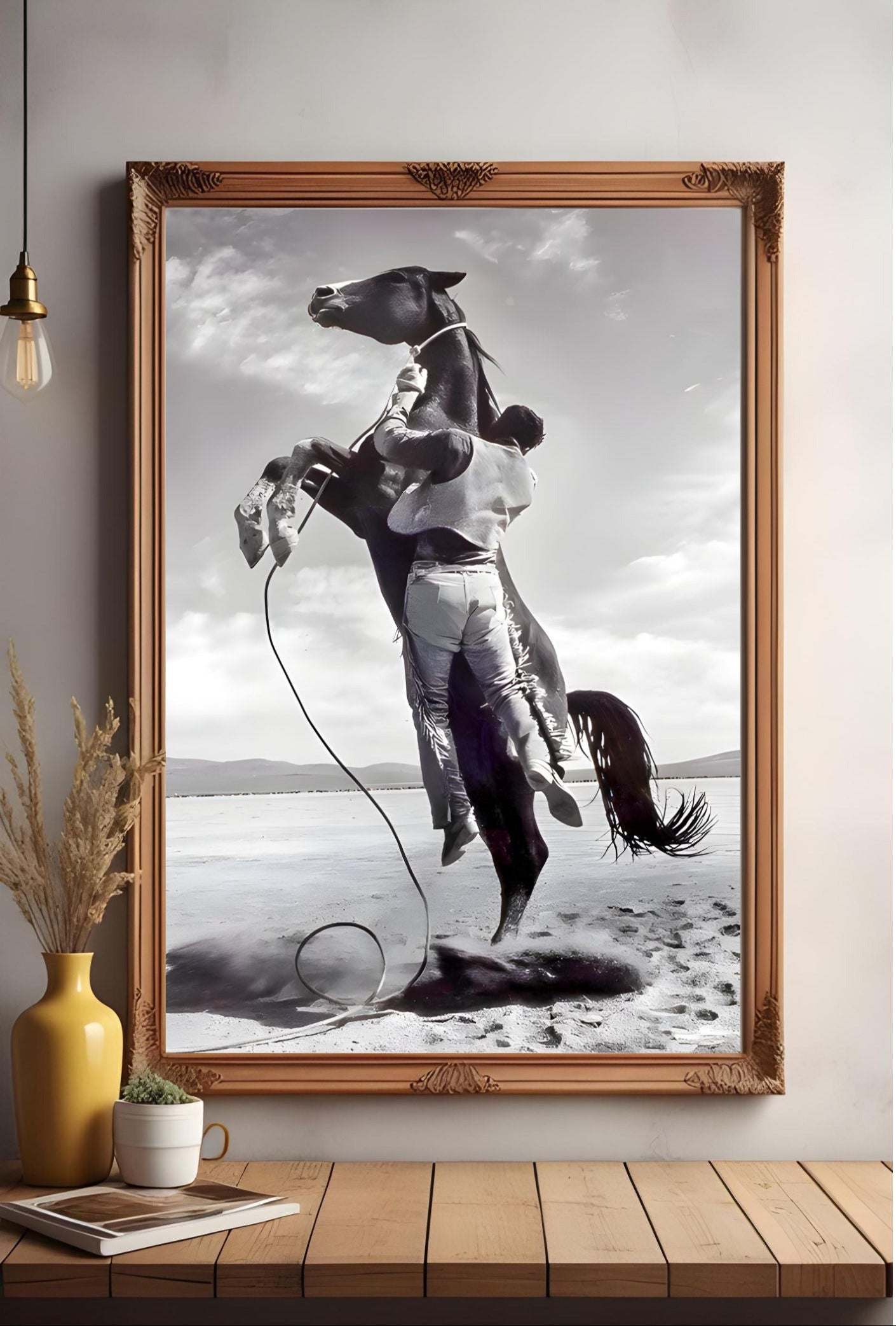 Wild West Cowboy Rodeo Print | Black & White Horse Wall Art | Rustic Western Poster | Masculine Cowboy Home Decor