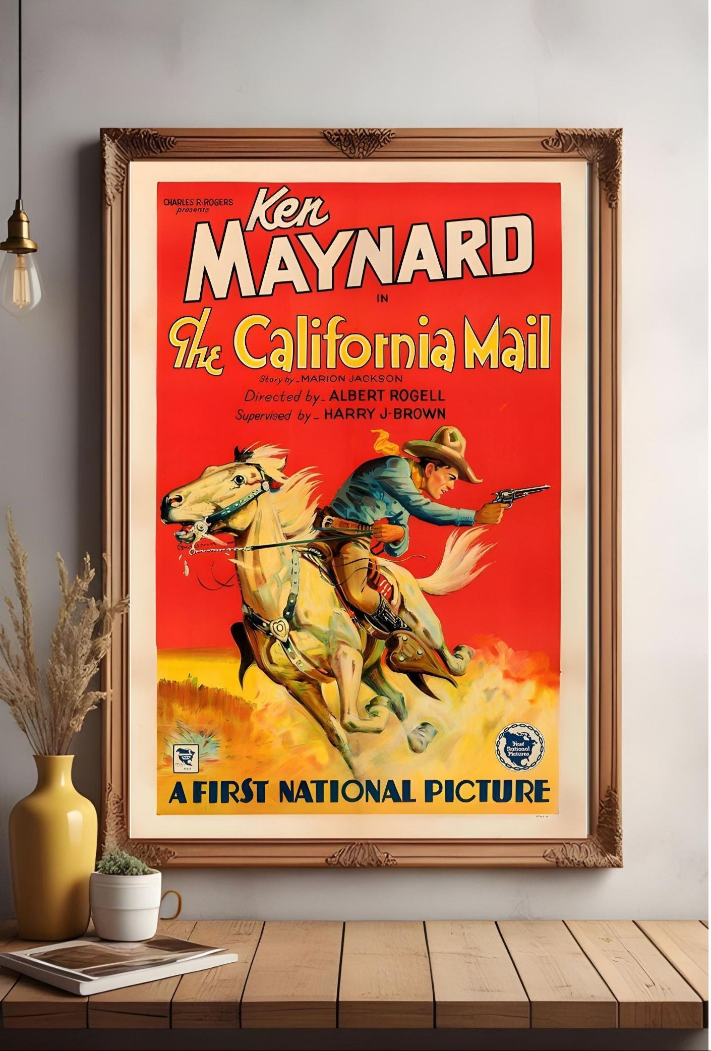 Vintage Western Movie Poster – Ken Maynard in The California Mail – Cowboy Horseback Wall Art Print (1930s Rodeo Style)