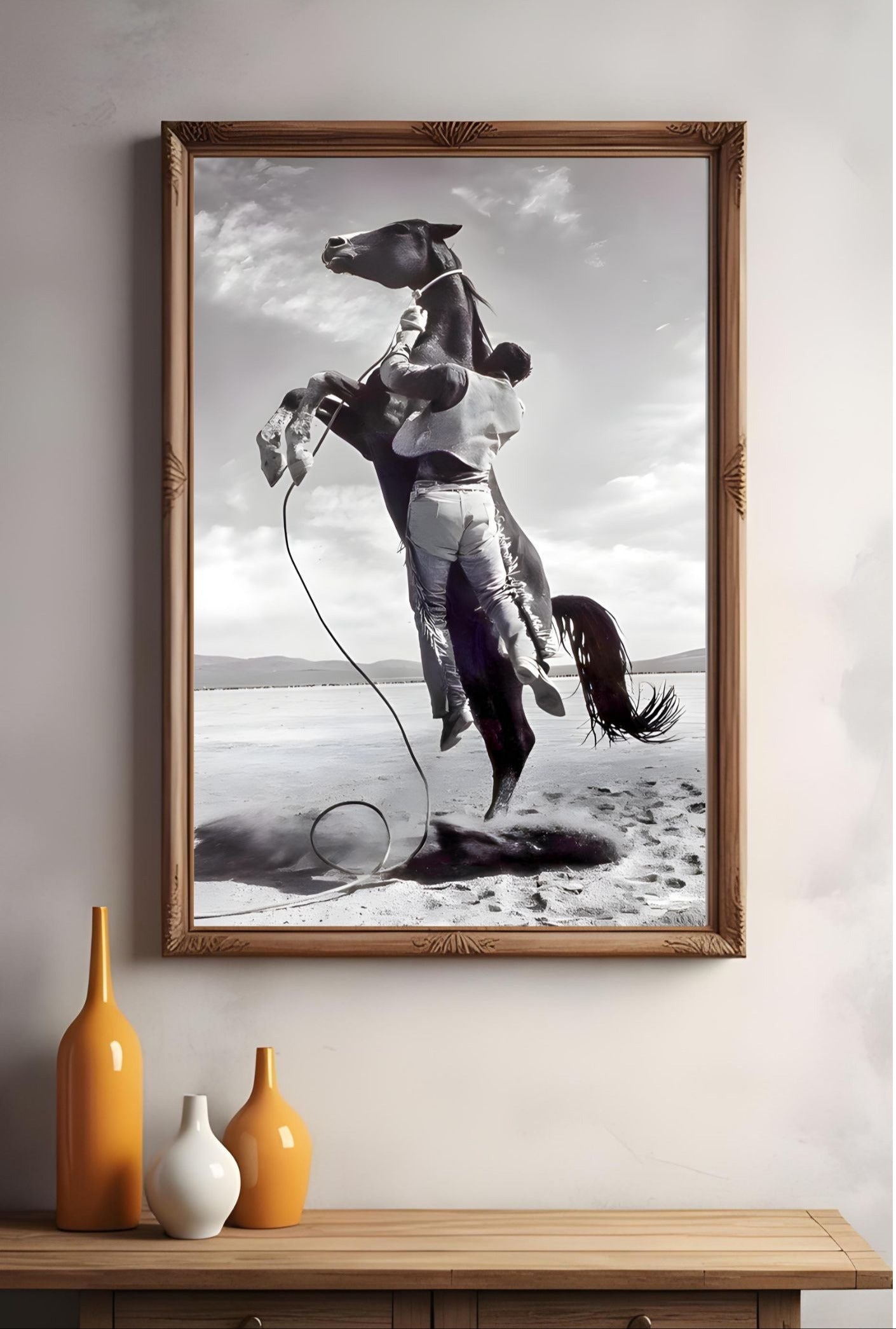 Wild West Cowboy Rodeo Print | Black & White Horse Wall Art | Rustic Western Poster | Masculine Cowboy Home Decor