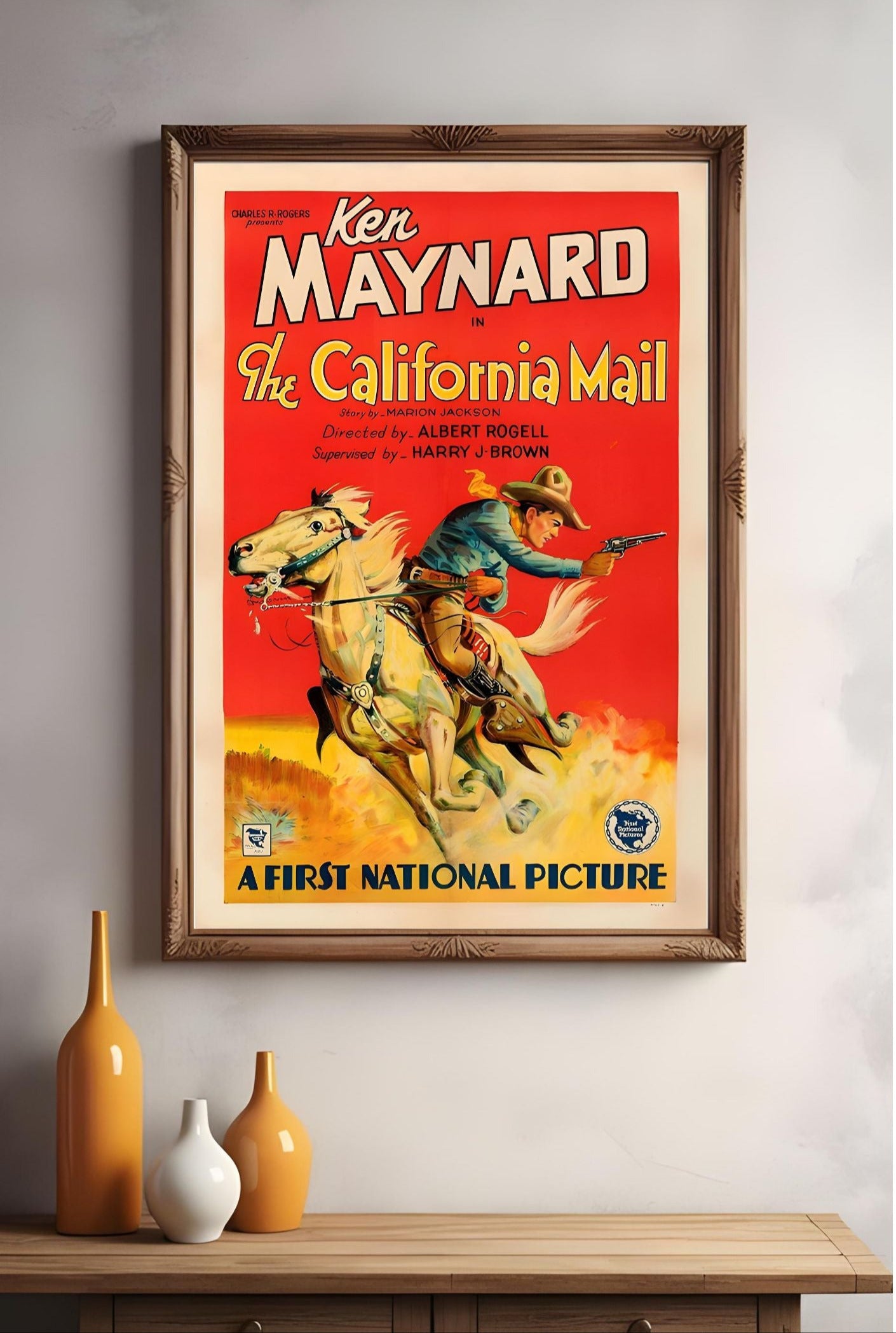 Vintage Western Movie Poster – Ken Maynard in The California Mail – Cowboy Horseback Wall Art Print (1930s Rodeo Style)