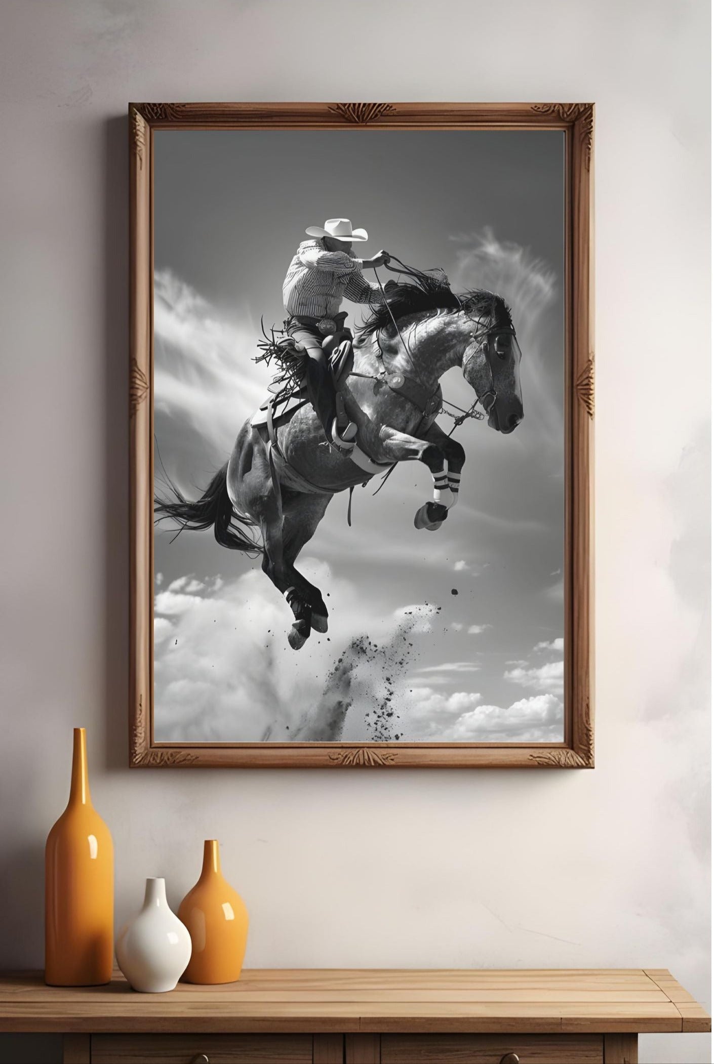 Cowboy Rodeo Wall Art | Black and White Western Horse Print | Rustic Country Decor
