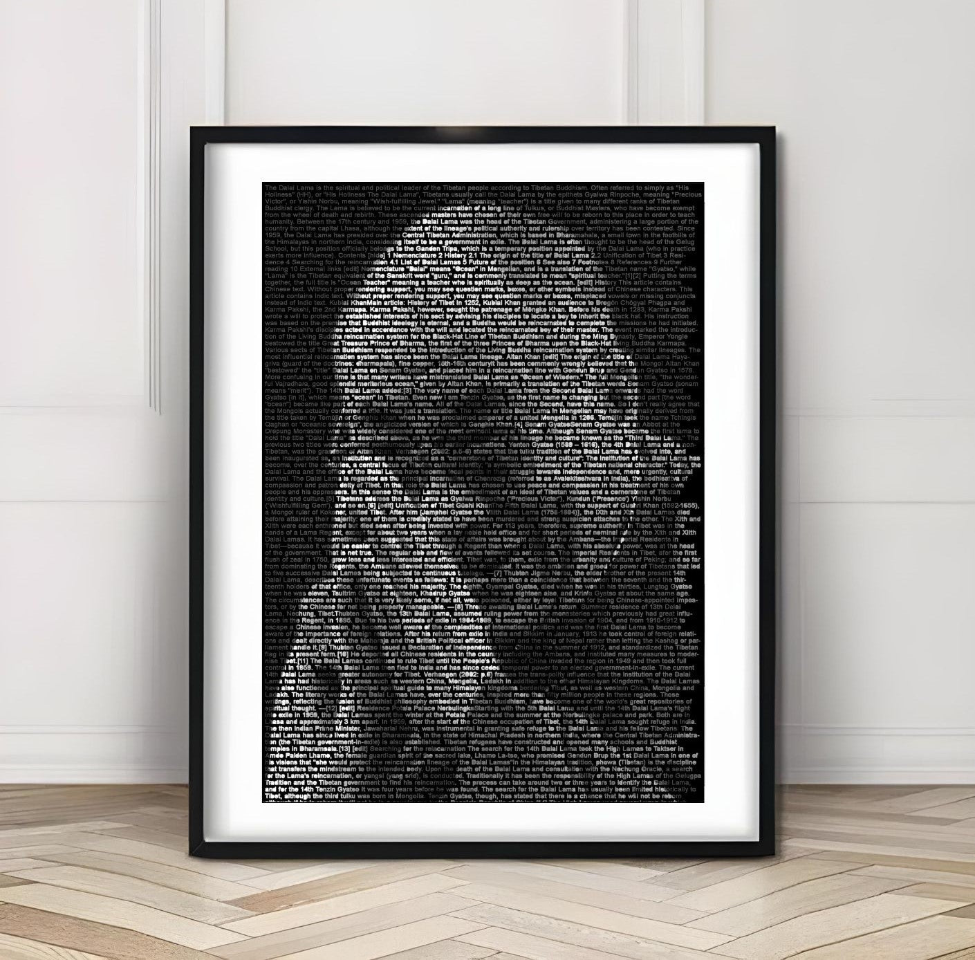 Dalai Lama Typography Portrait – Black & White Inspirational Wall Art – Printable Buddhist Quote Poster in minimalist style