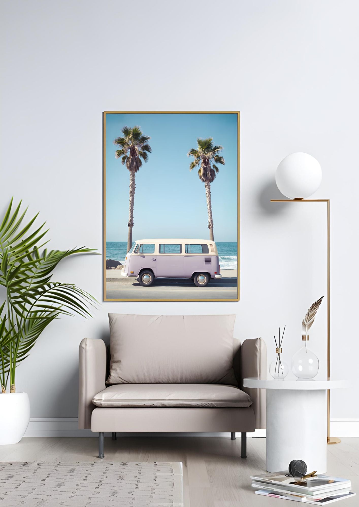 Vintage Volkswagen Van Wall Art – California Beach Print