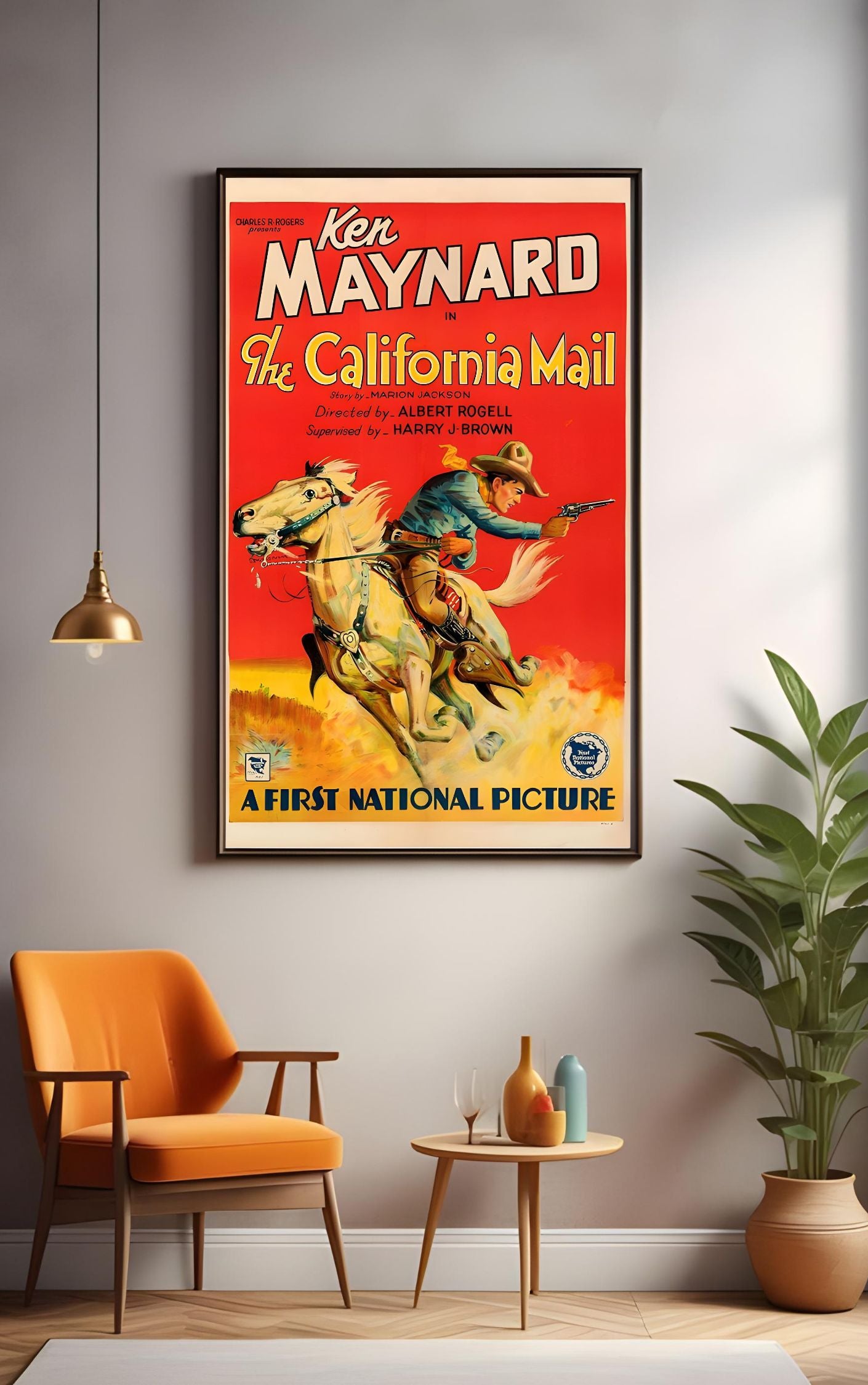Vintage Western Movie Poster – Ken Maynard in The California Mail – Cowboy Horseback Wall Art Print (1930s Rodeo Style)