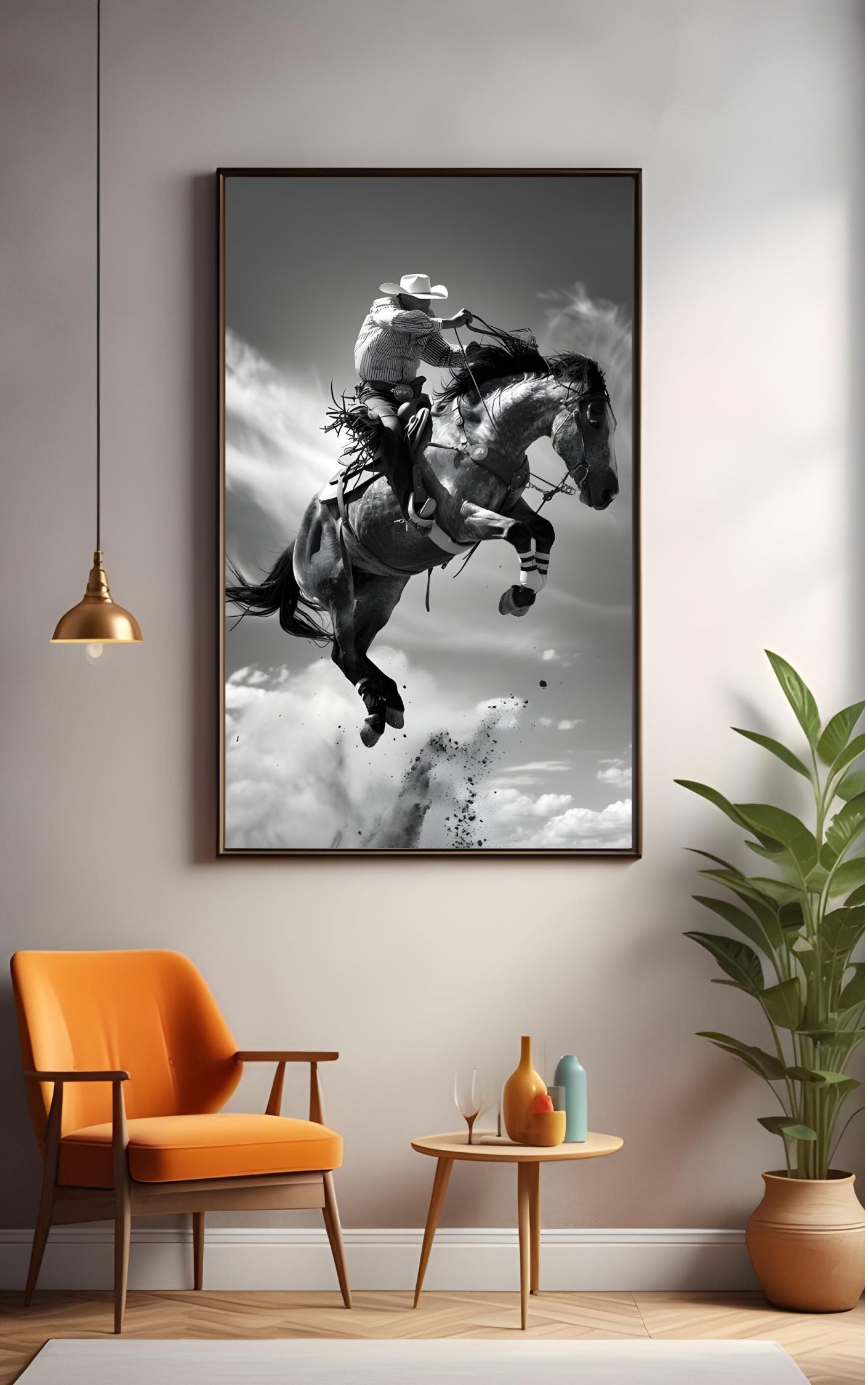 Cowboy Rodeo Wall Art | Black and White Western Horse Print | Rustic Country Decor
