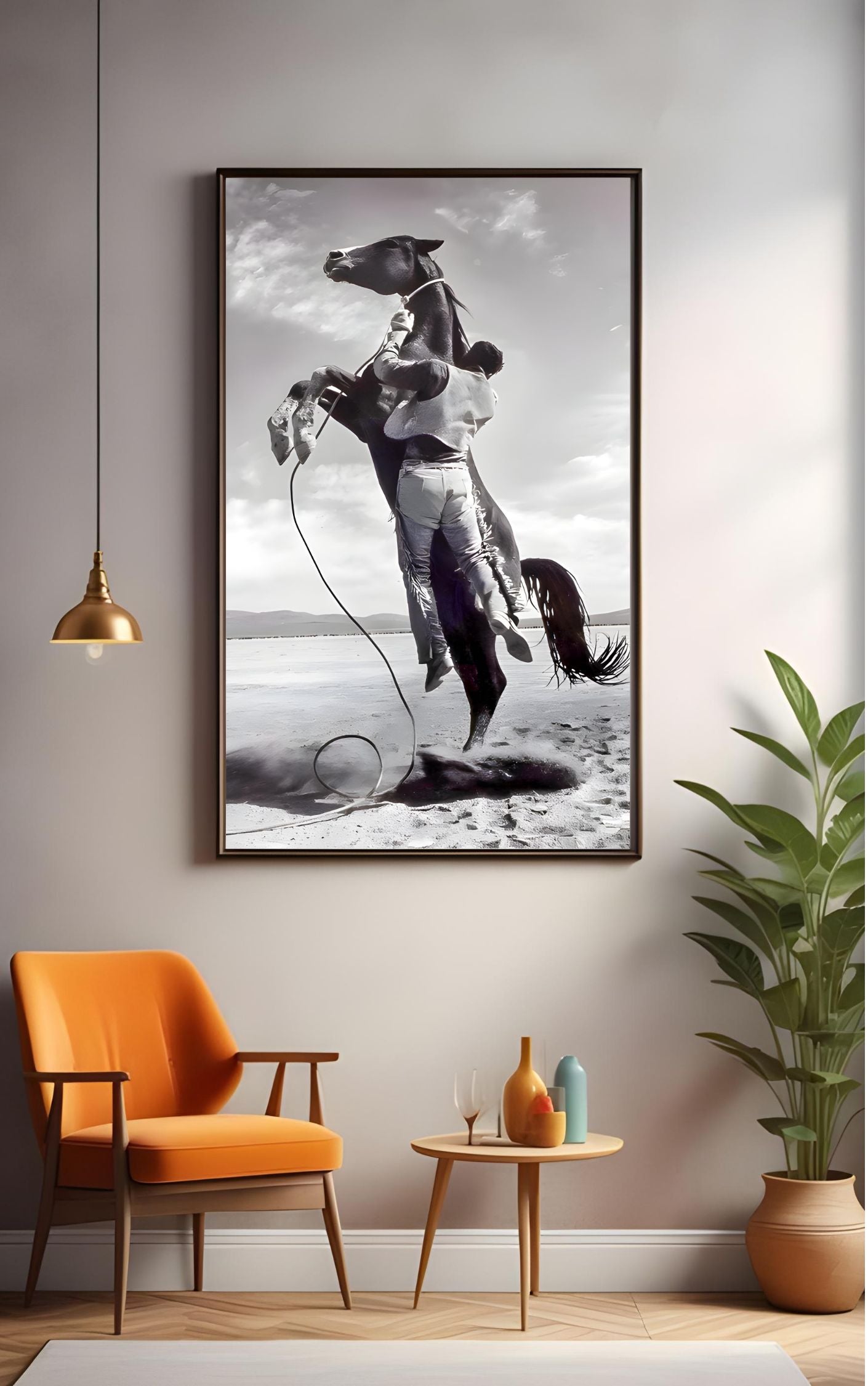 Wild West Cowboy Rodeo Print | Black & White Horse Wall Art | Rustic Western Poster | Masculine Cowboy Home Decor