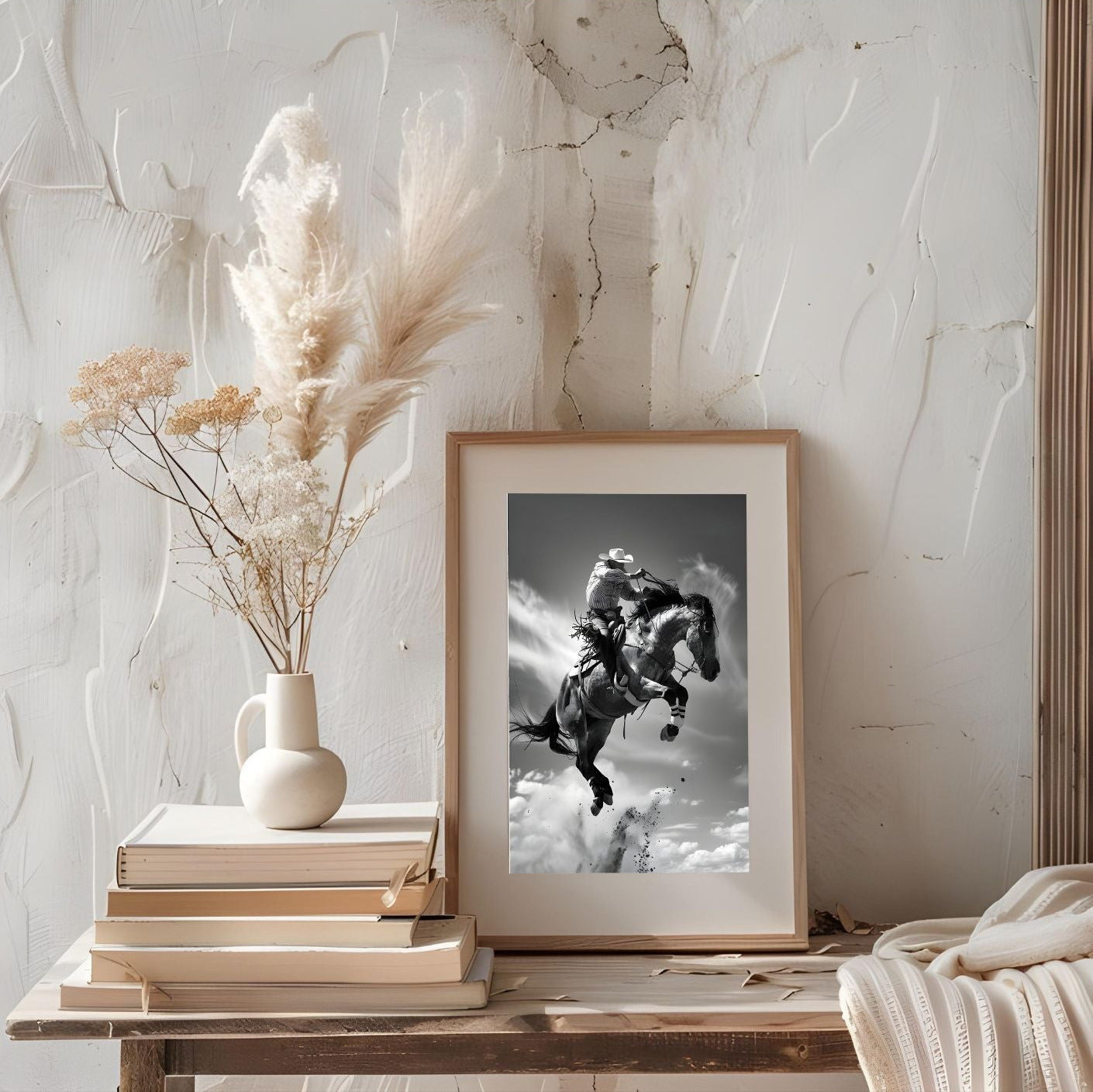 Cowboy Rodeo Wall Art | Black and White Western Horse Print | Rustic Country Decor