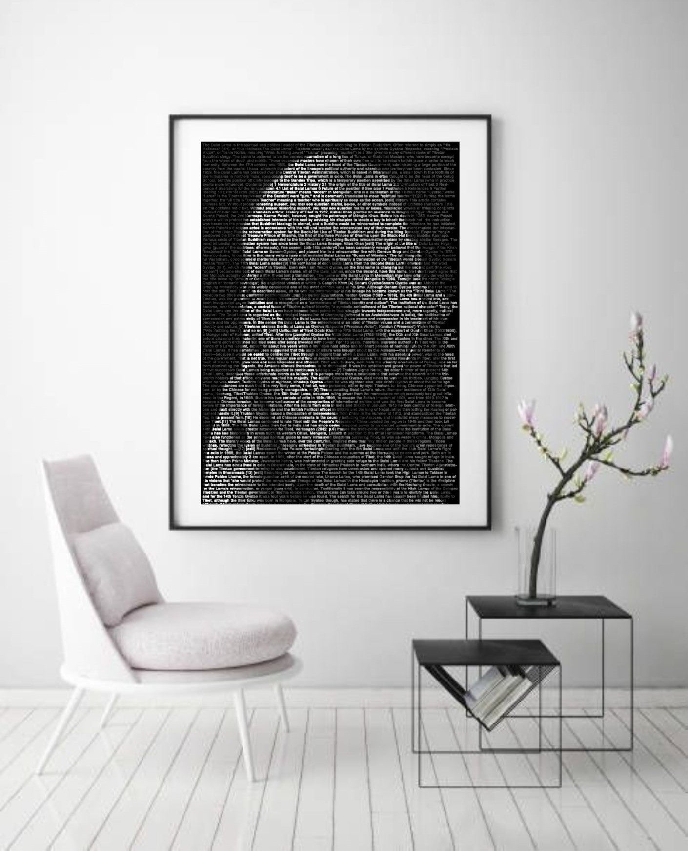 Dalai Lama Typography Portrait – Black & White Inspirational Wall Art – Printable Buddhist Quote Poster