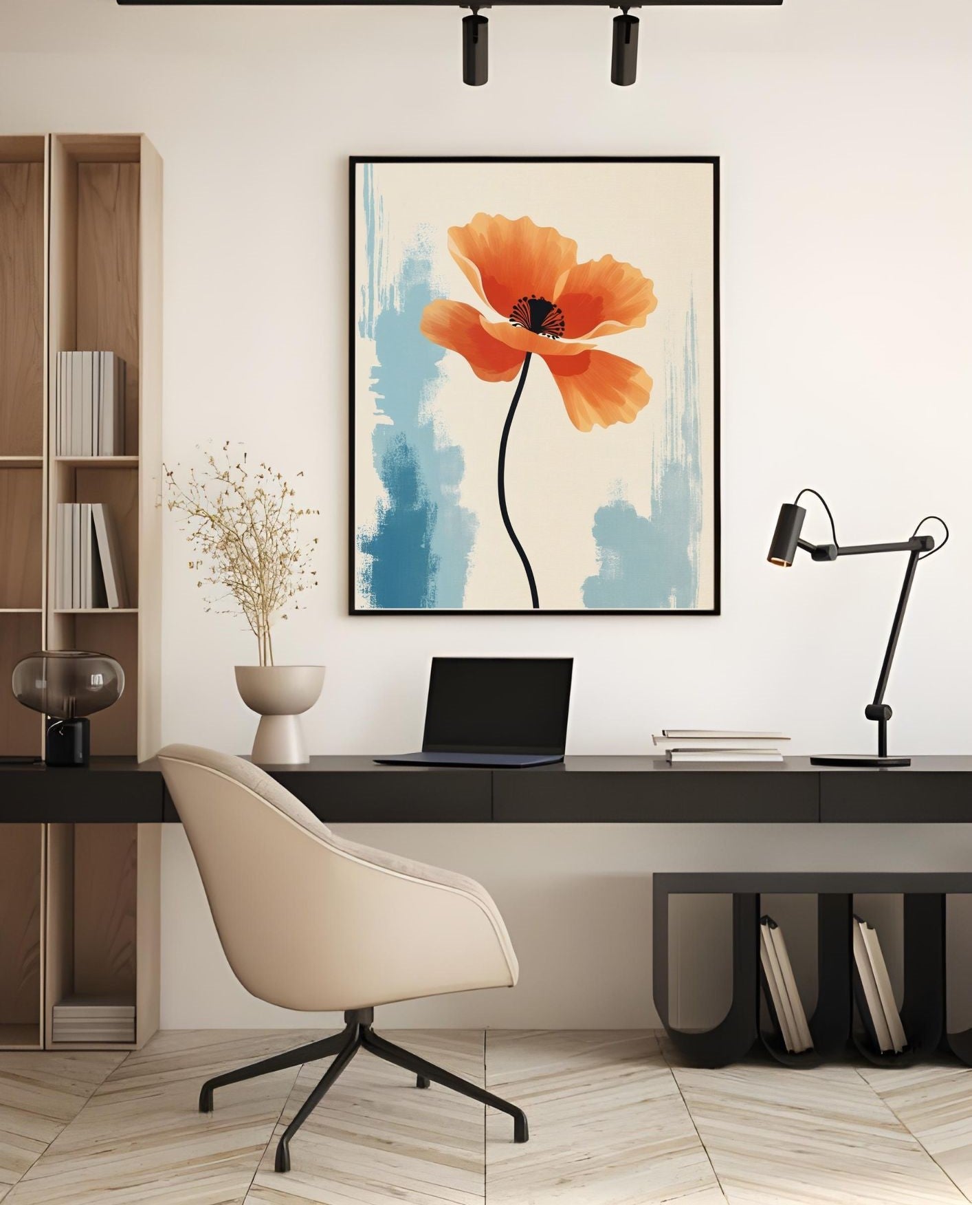 Modern Orange Poppy Wall Art – Minimalist Botanical Print for Home Decor – Digital Download