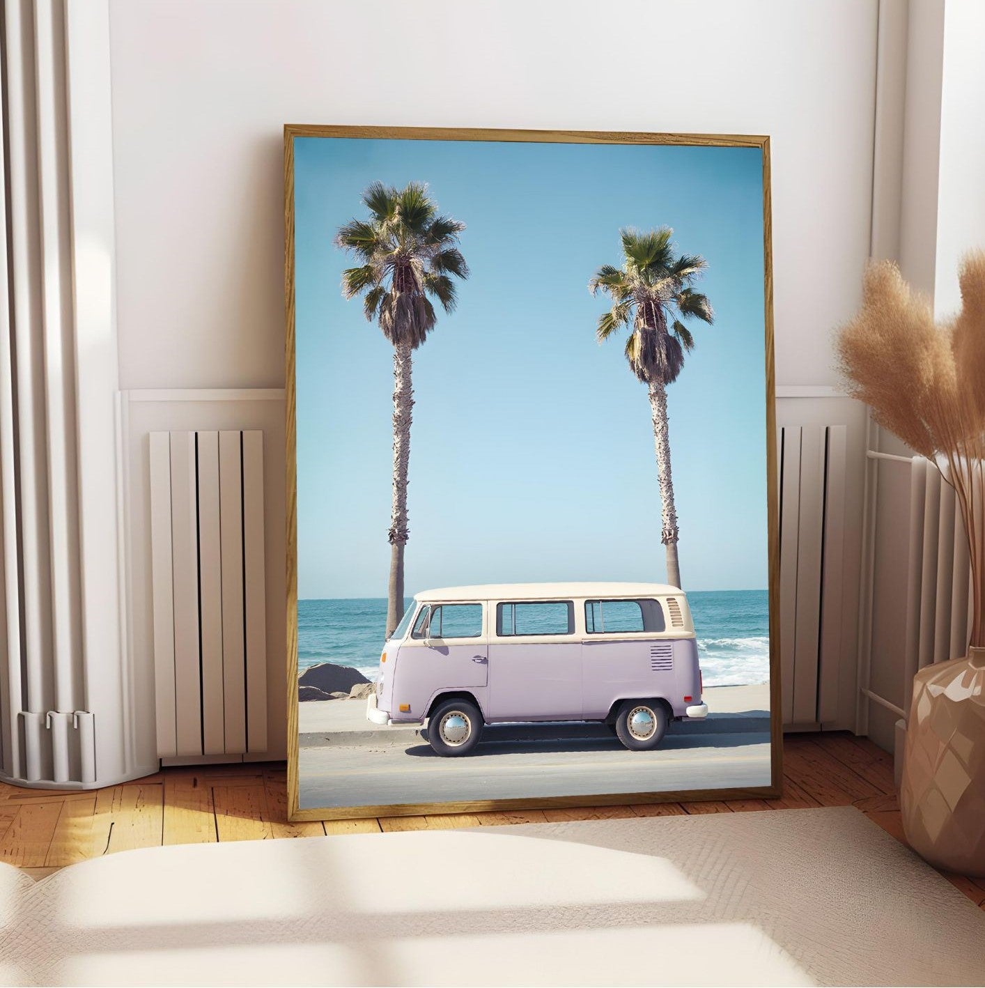 Vintage Volkswagen Van Wall Art – California Beach Print