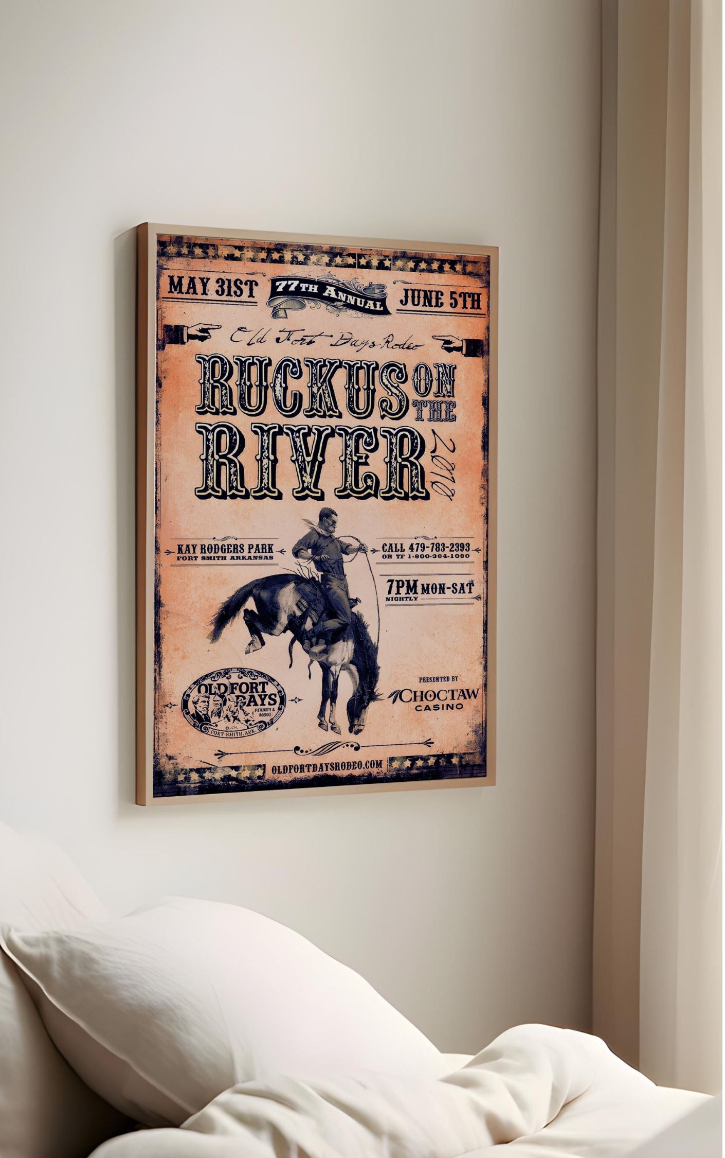 Vintage Rodeo Poster – Ruckus on the River 2010 – Western Cowboy Wall Art for Rustic Home Decor