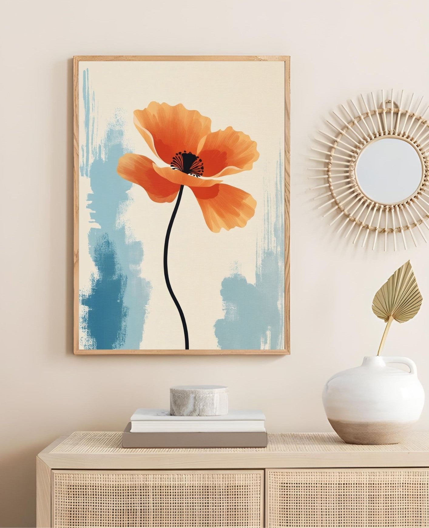 Modern Orange Poppy Wall Art – Minimalist Botanical Print for Home Decor – Digital Download