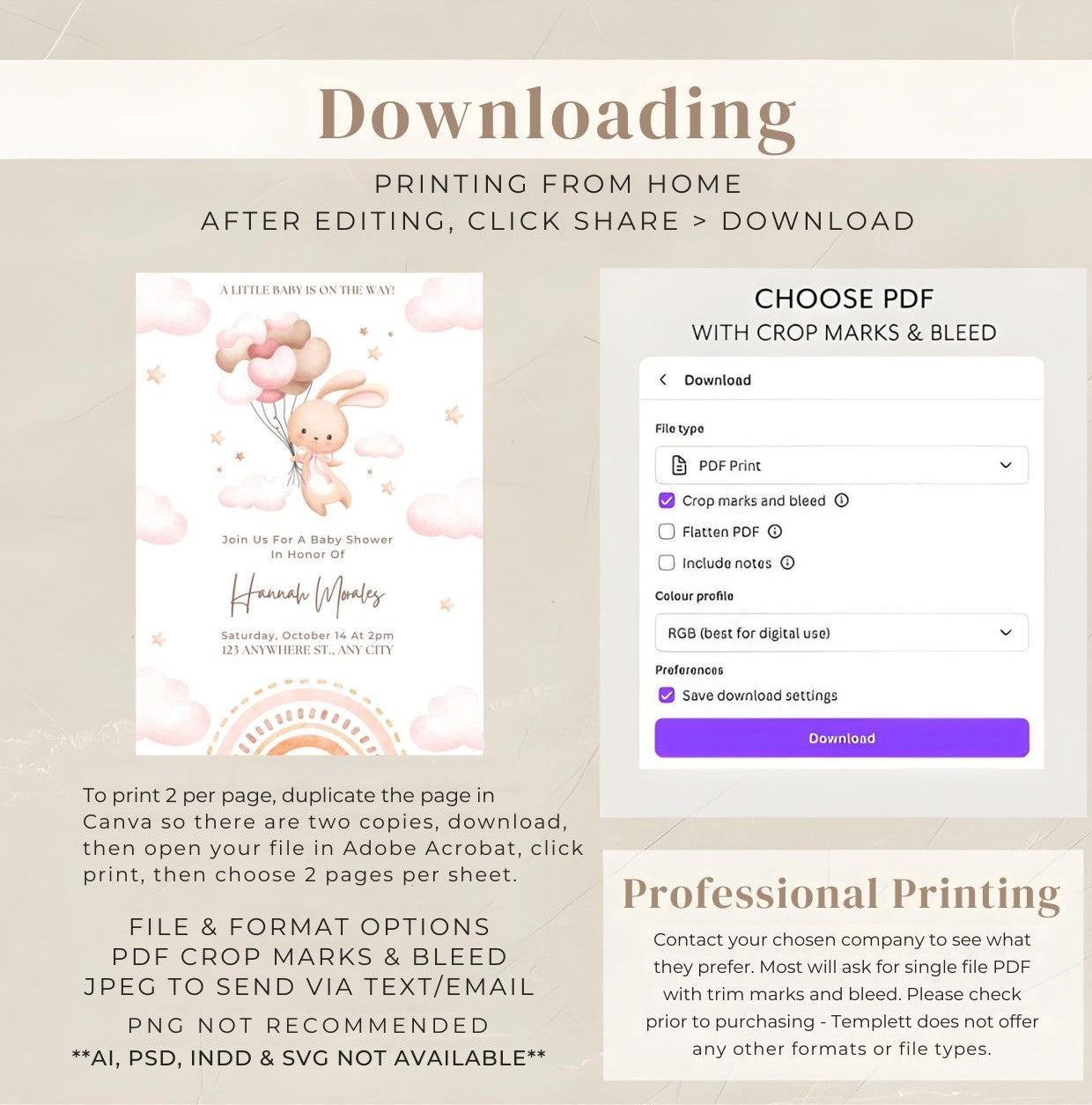 Editable Baby Shower Invitation | Bunny Baby Shower Invite | Pink Balloons Baby Shower Template | Digital Download instructions.