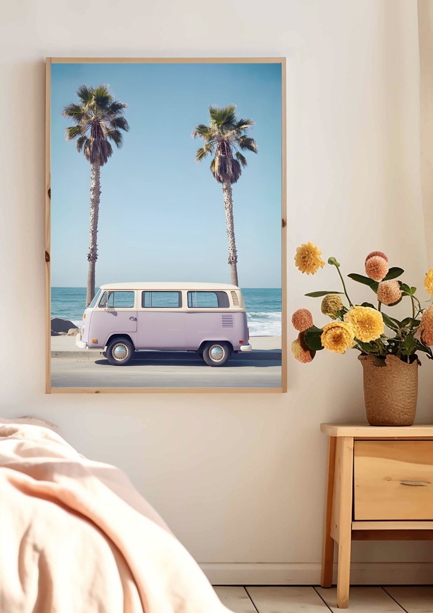 Vintage Volkswagen Van Wall Art – California Beach Print