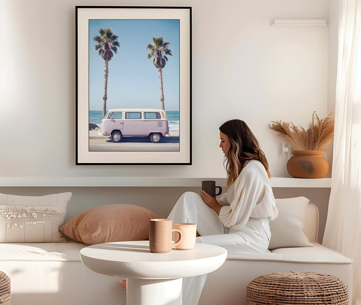 Vintage Volkswagen Van Wall Art – California Beach Print