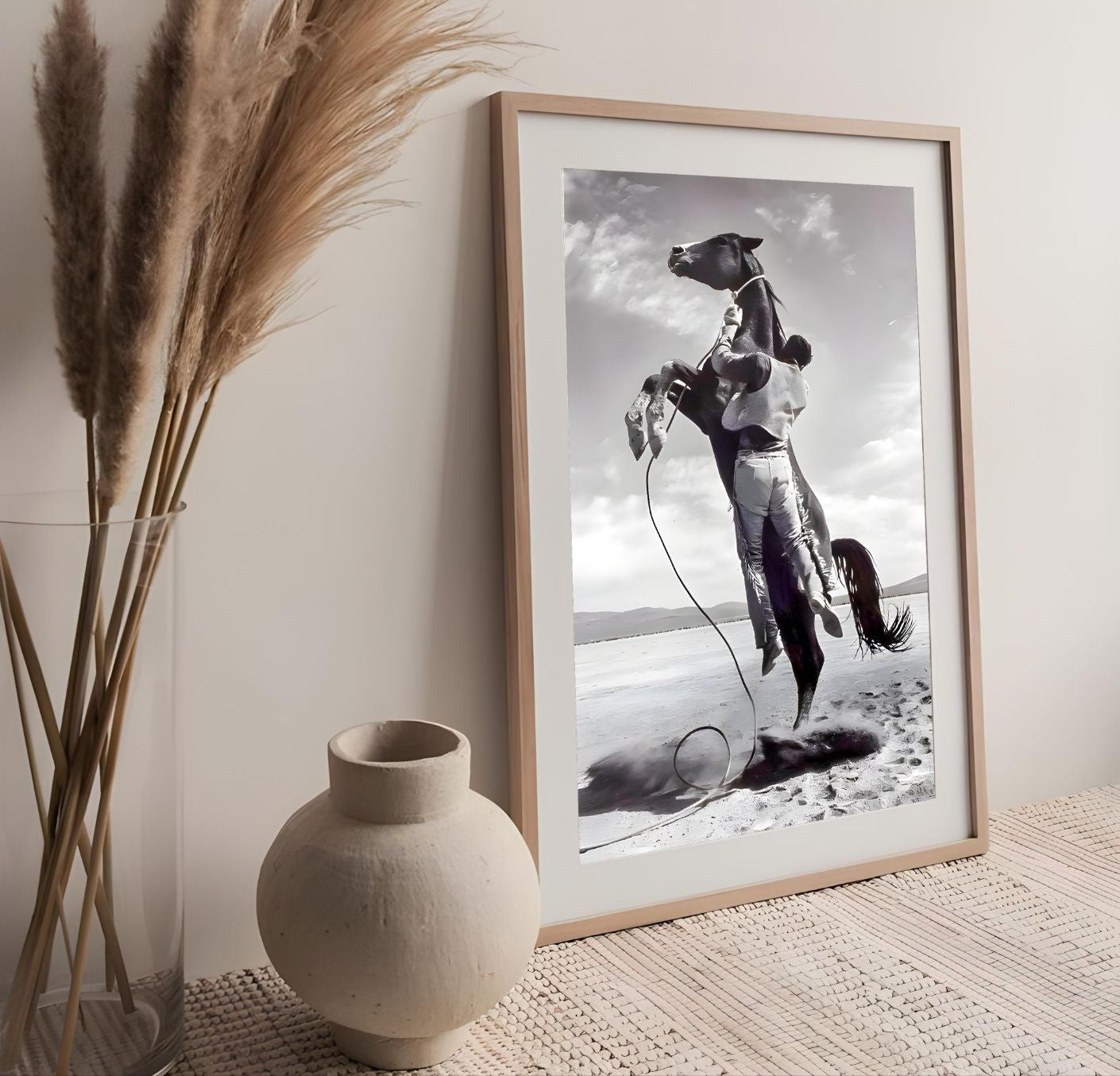 Wild West Cowboy Rodeo Print | Black & White Horse Wall Art | Rustic Western Poster | Masculine Cowboy Home Decor