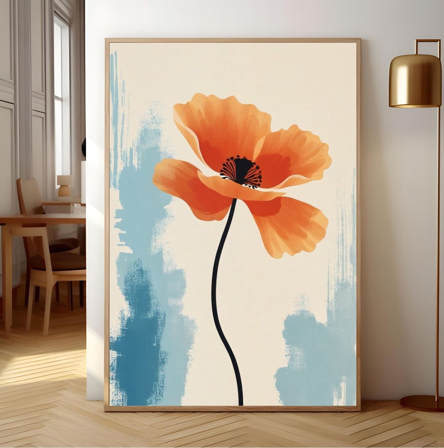 Modern Orange Poppy Wall Art – Minimalist Botanical Print for Home Decor – Digital Download