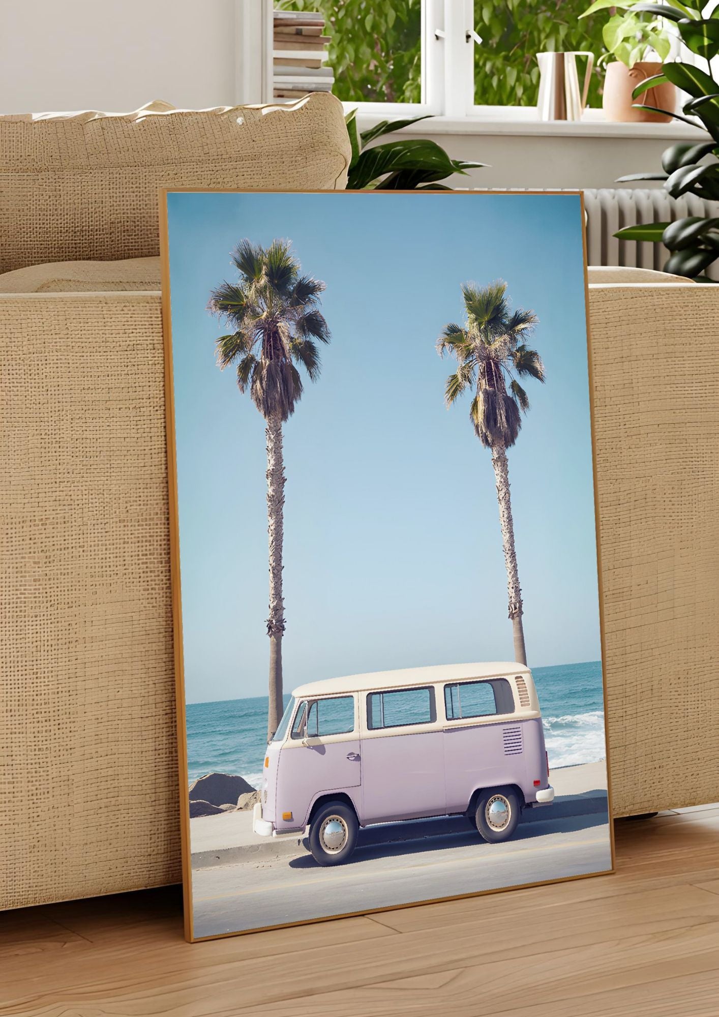 Vintage Volkswagen Van Wall Art – California Beach Print