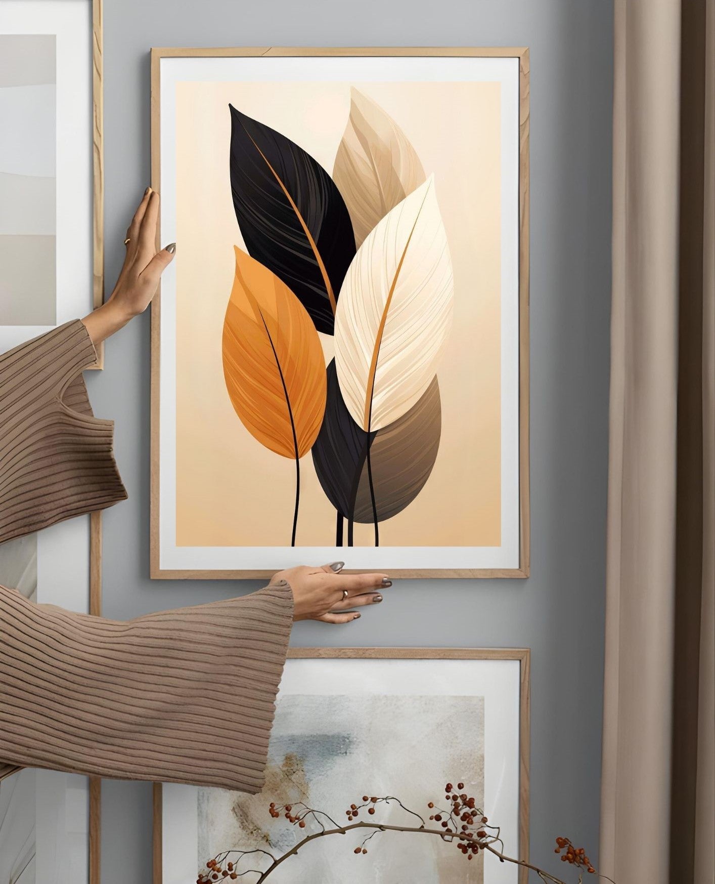 Minimalist Leaf Wall Art Print – Fall Decor & Autumn Gift for Host